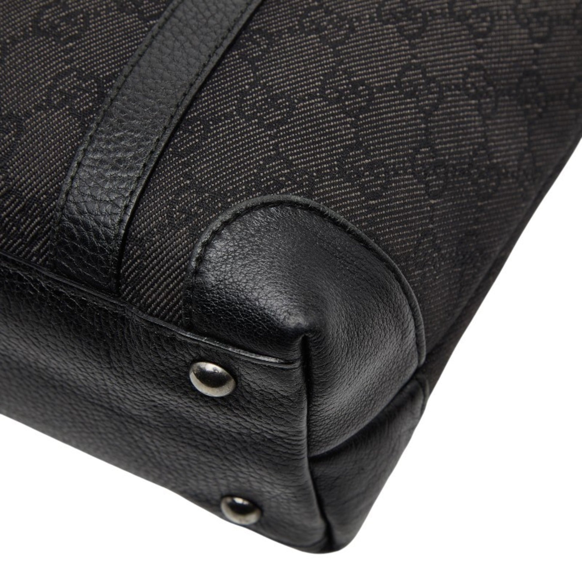 Gucci Black Canvas Leather Handbag Tote Bag
