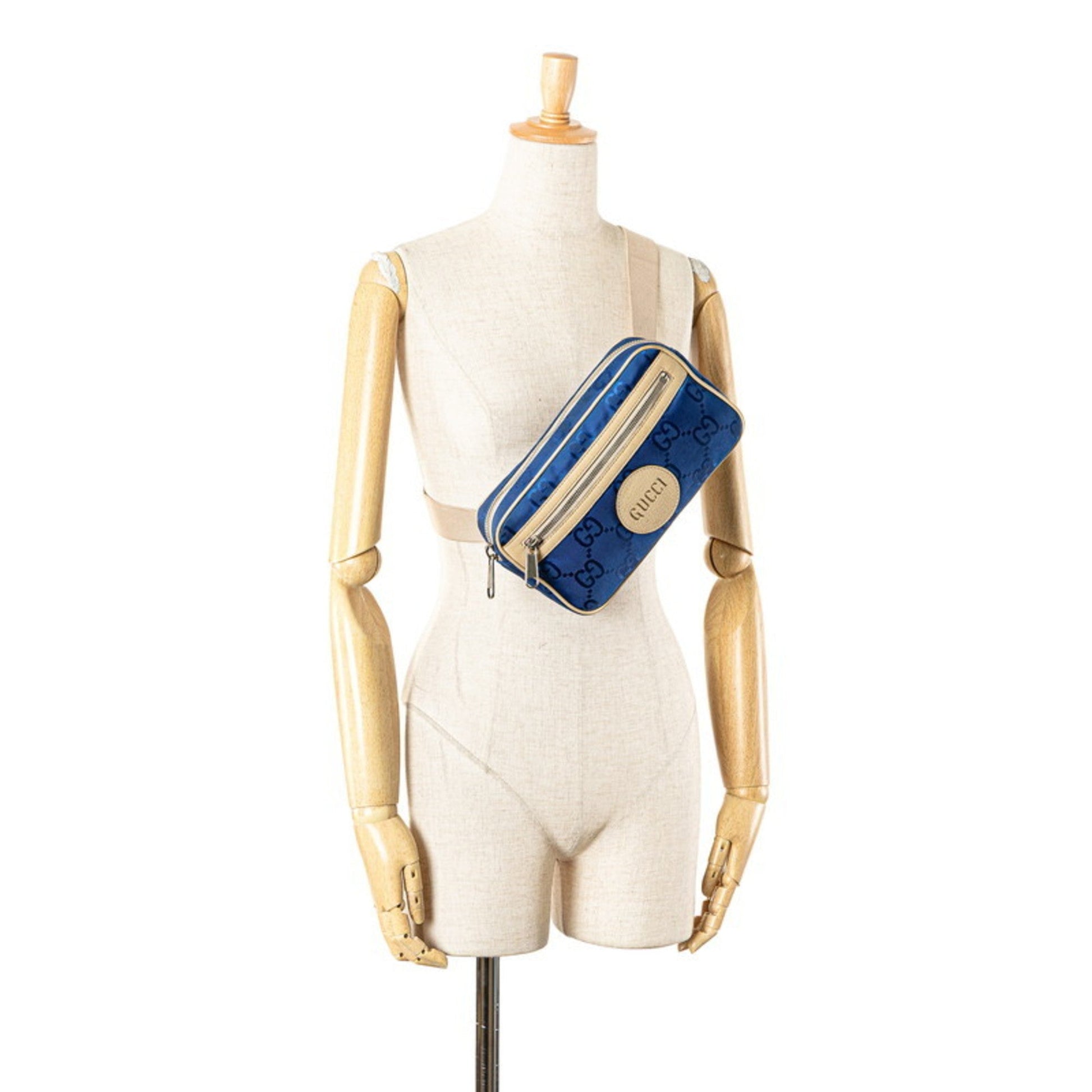 Gucci Beige Blue Nylon Leather Sling Bag