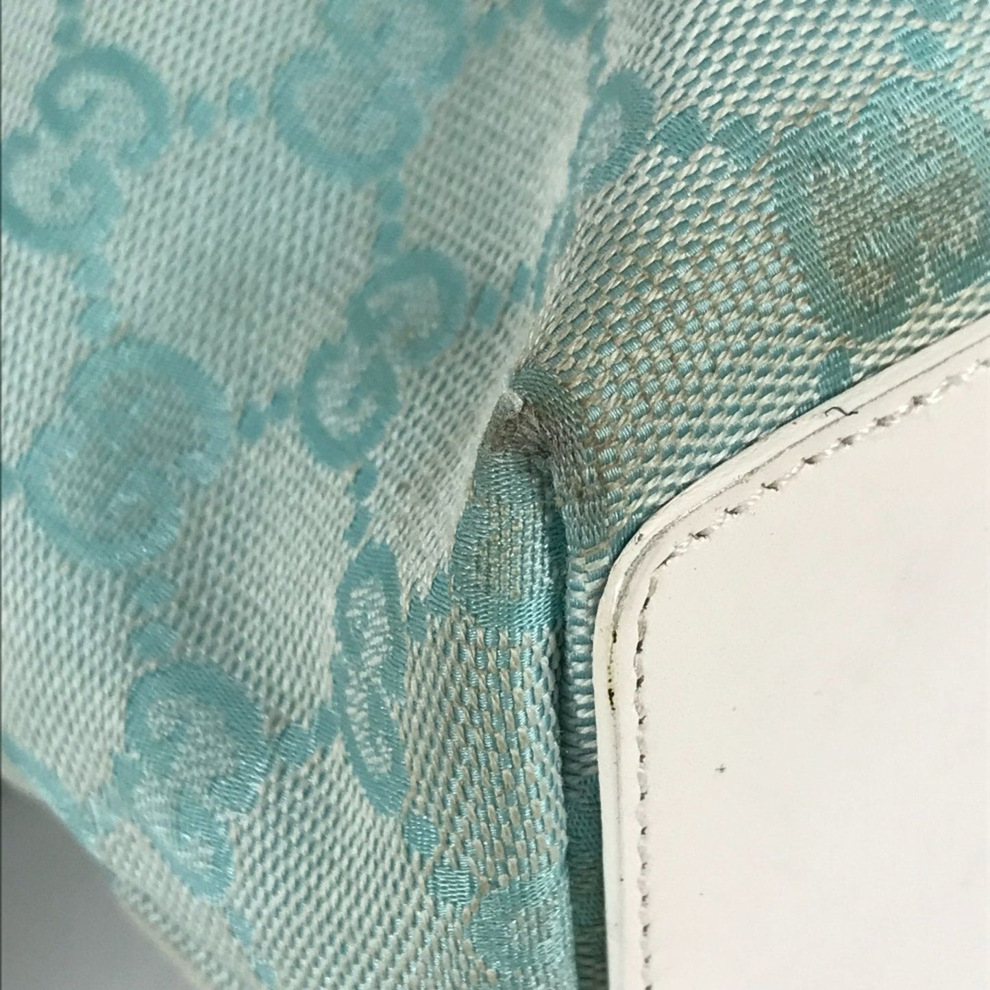 Gucci Blue White Canvas Leather Shoulder Bag Tote Bag