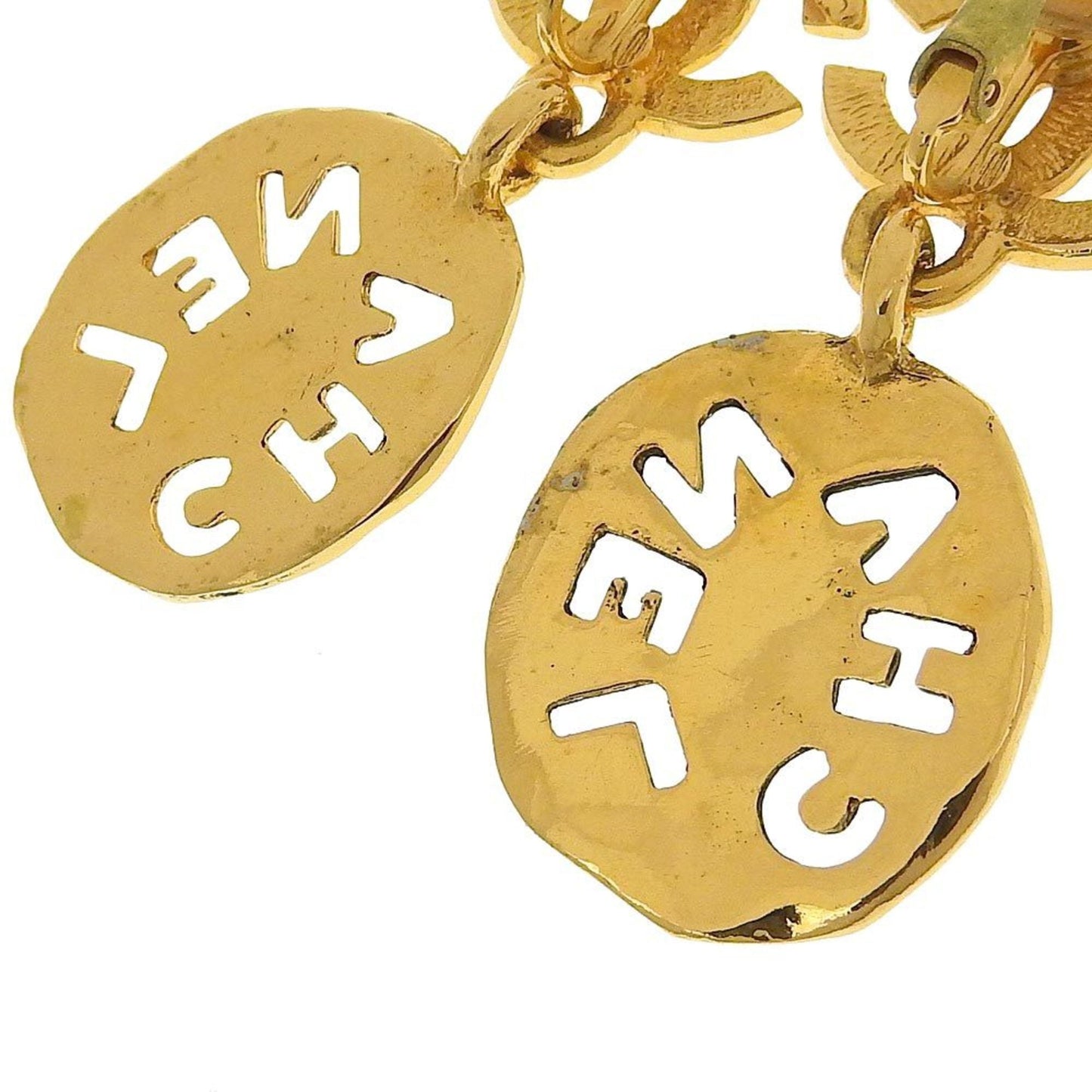 Chanel earrings here mark gold logo  