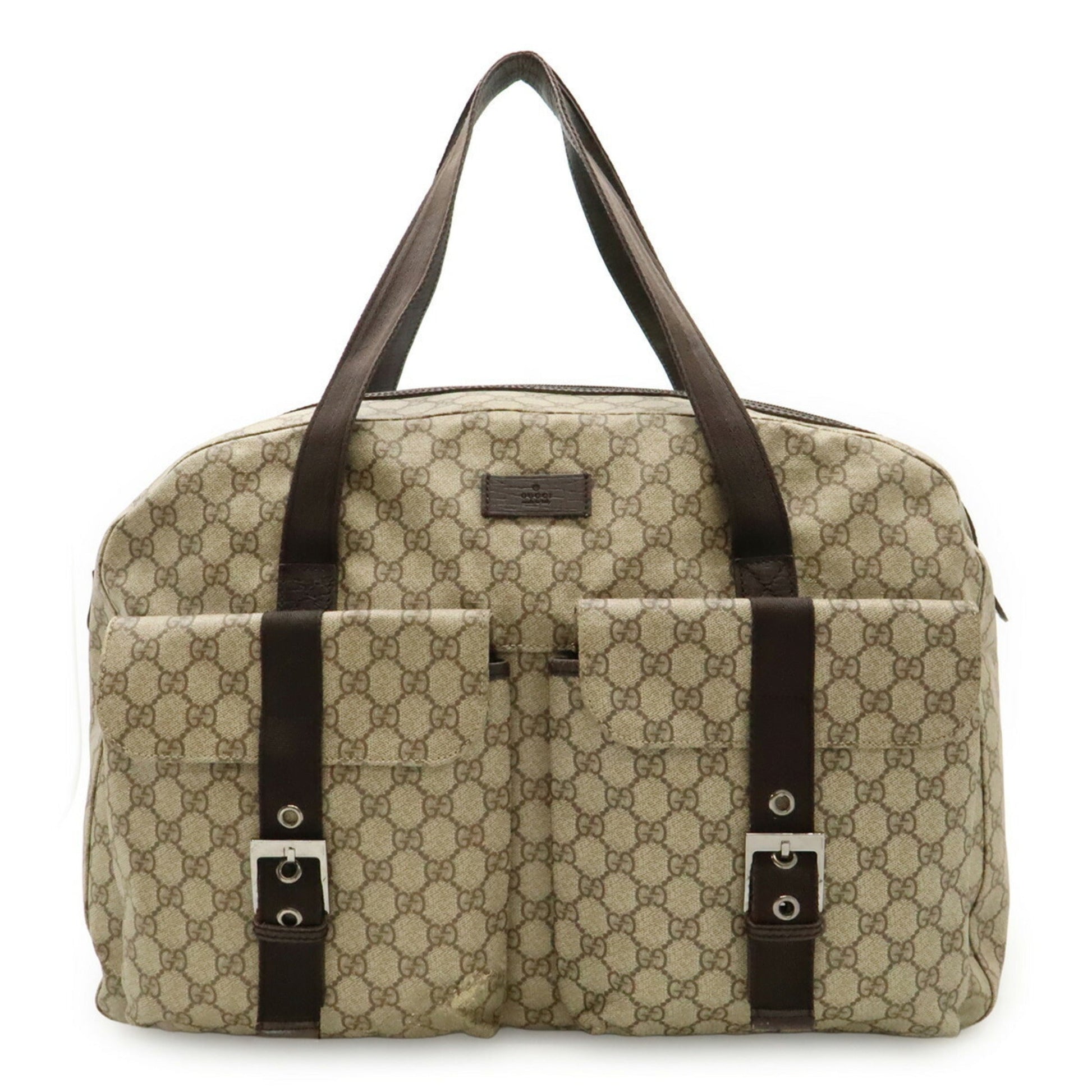 Gucci Beige Dark Brown Pvc Leather Boston Bag Tote Bag