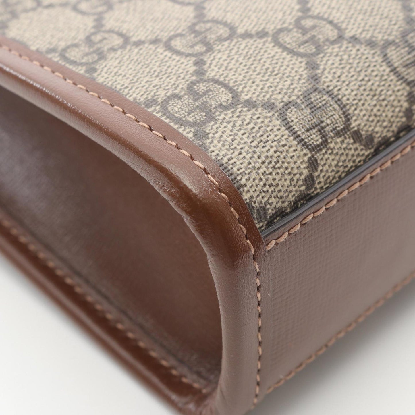 Gucci Beige Brown Coated Canvas Leather Handbag