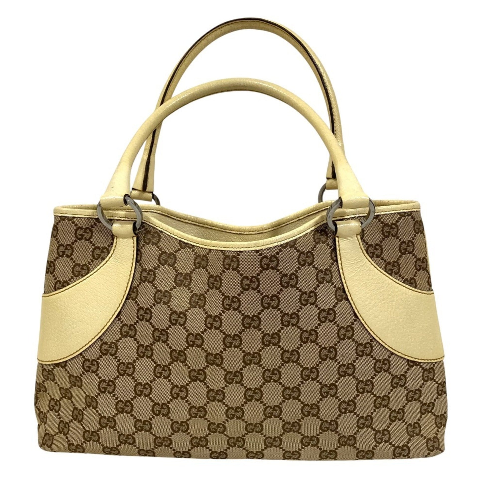 Gucci Beige Gg Canvas Leather Handbag
