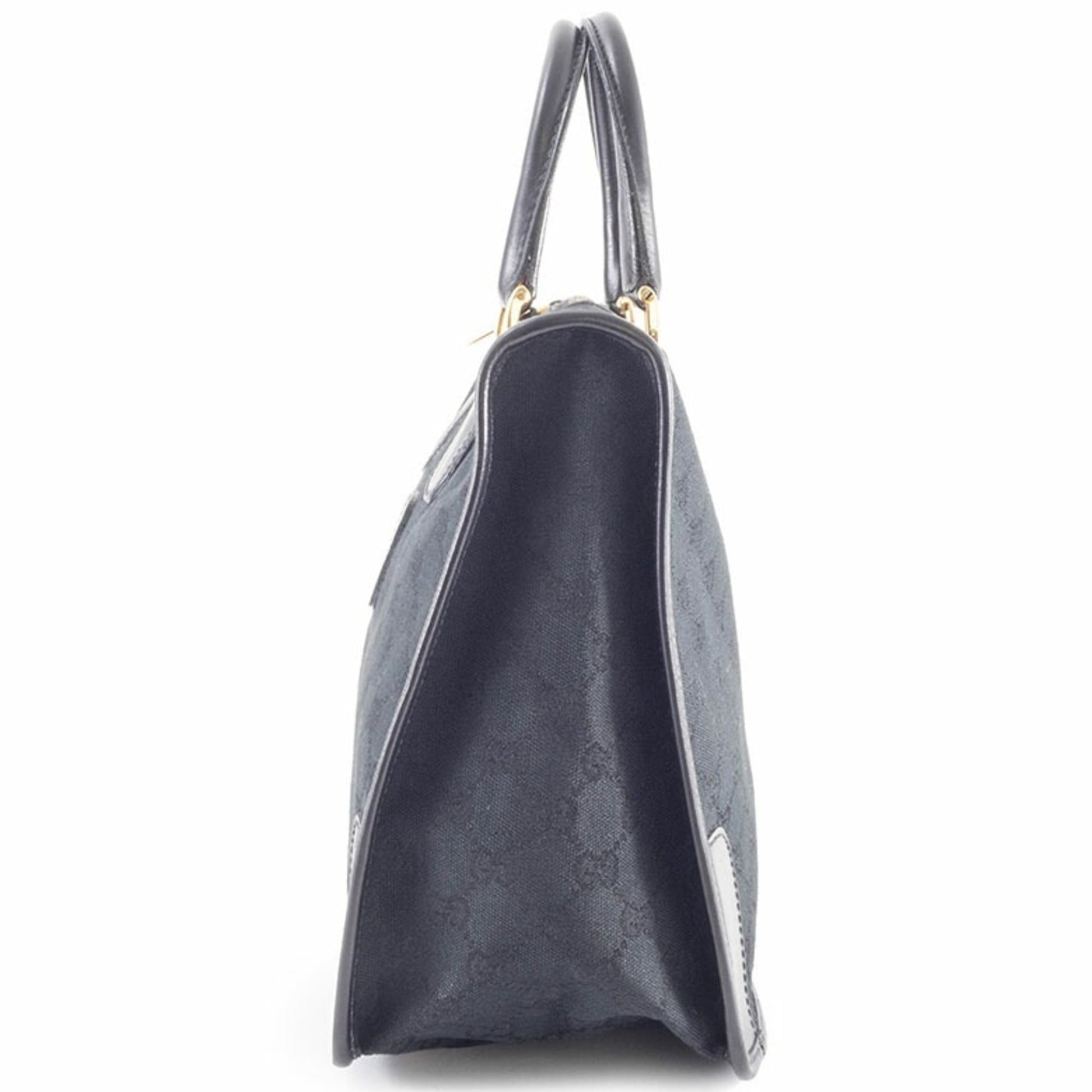 Gucci Black Gg Canvas Leather Handbag