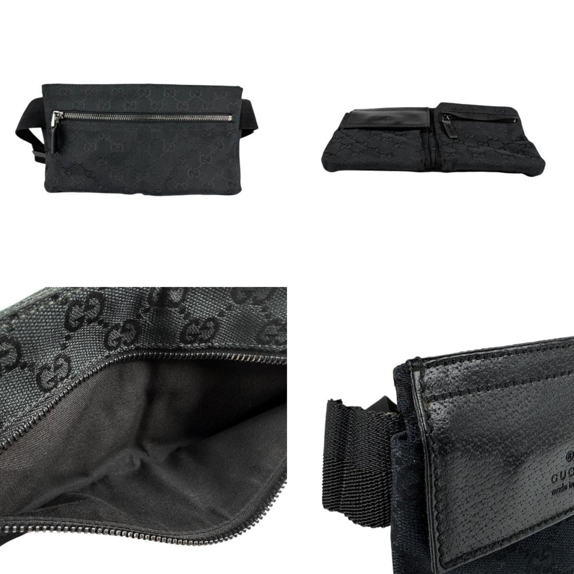 Gucci Black Gg Canvas Leather Fanny Pack