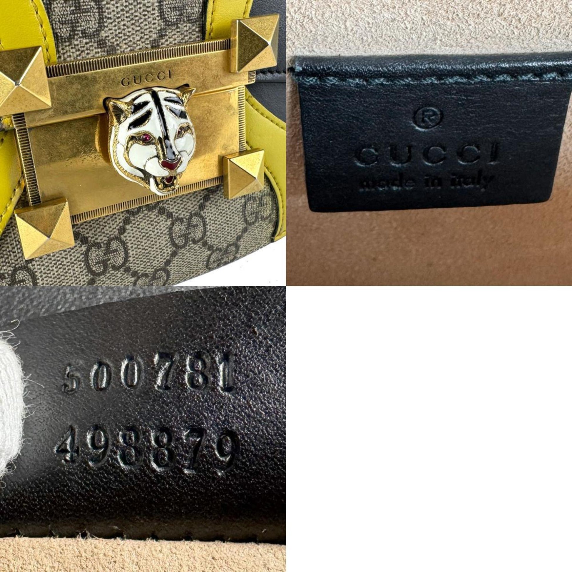 Gucci Black Brown Yellow Gg Supreme Leather Shoulder Bag