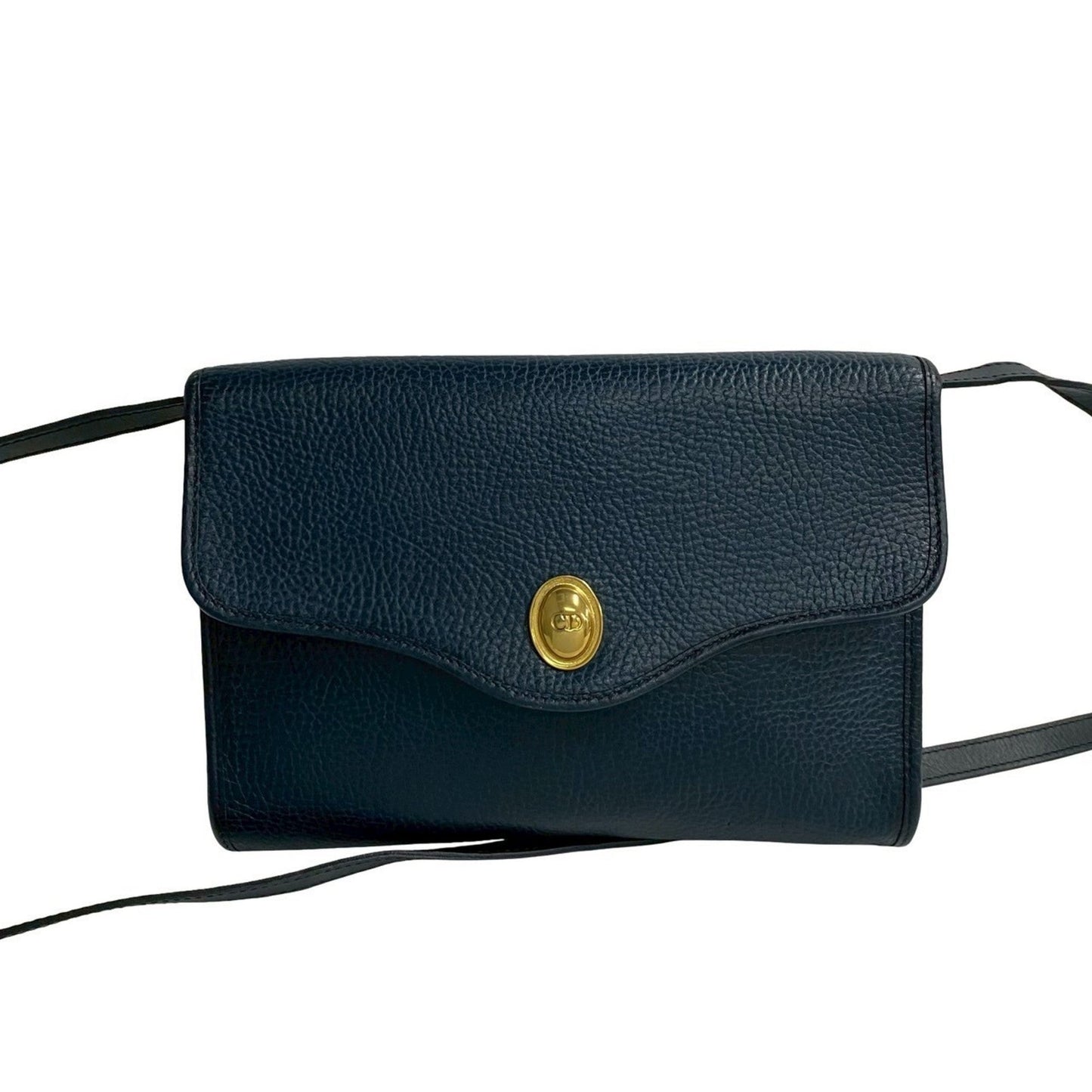 Dior Handbag Christian Pochette Shoulder Bag Leather Blue Navy