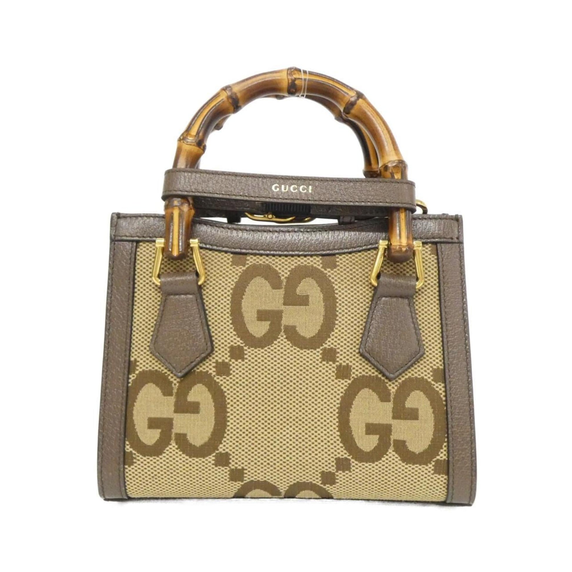 Gucci Brown Camel Gg Canvas Leather Handbag