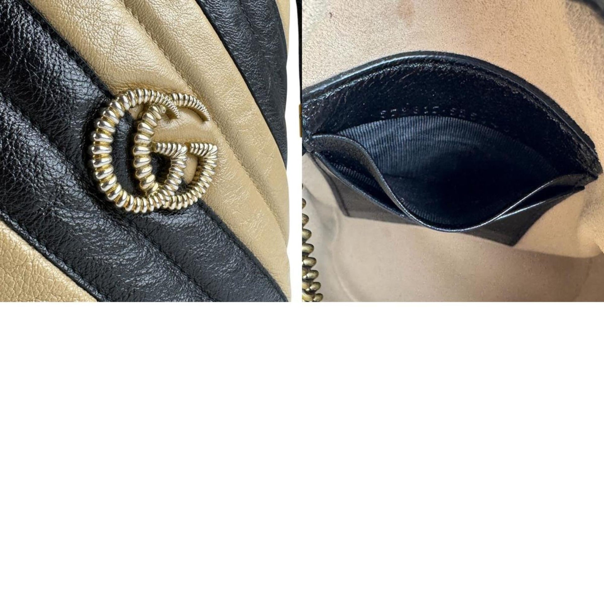 Gucci Beige Black Leather Shoulder Bag