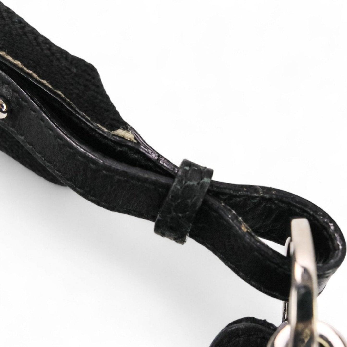 Gucci Black Leather Gg Canvas Handbag Shoulder Bag