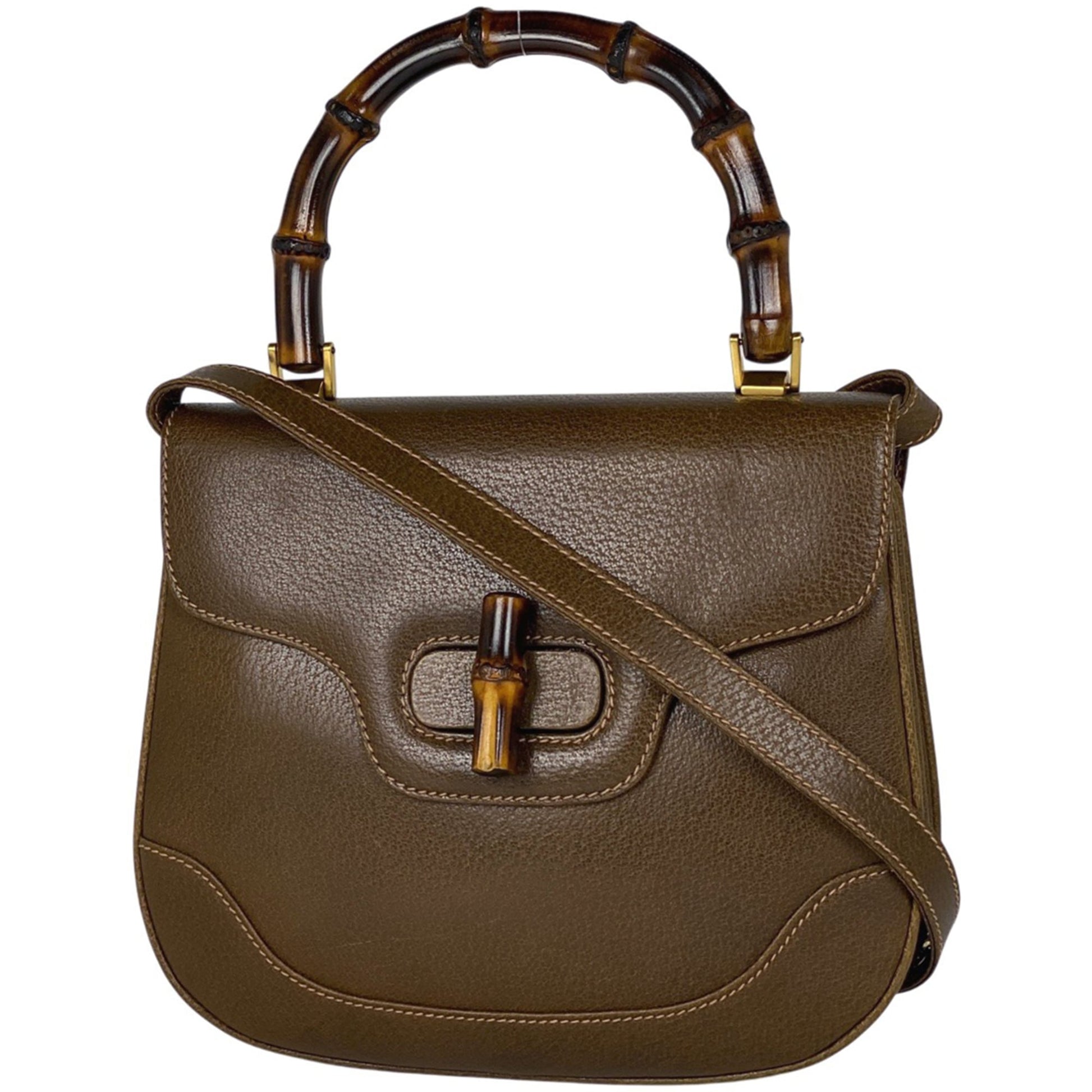 Gucci Brown Bamboo Leather Handbag Shoulder Bag