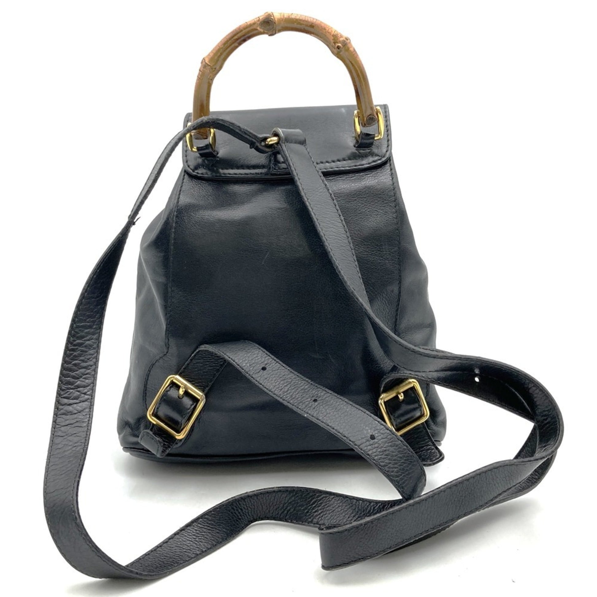 Gucci Black Leather Bamboo Backpack