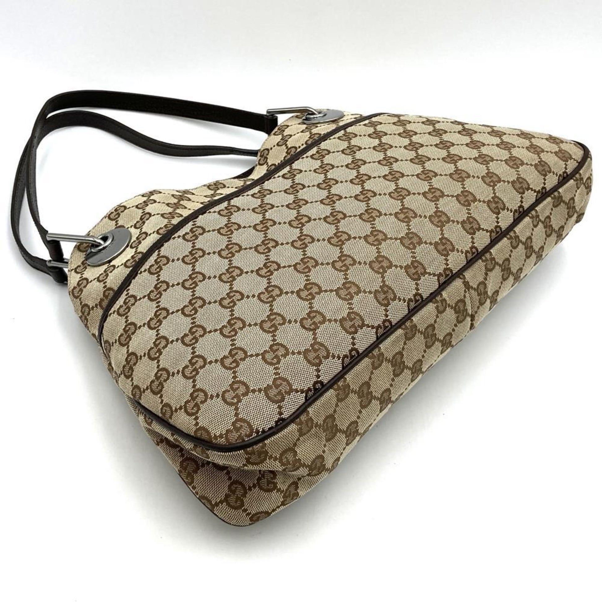 Gucci Gg Canvas Beige Gg Canvas Leather Shoulder Bag Tote Bag