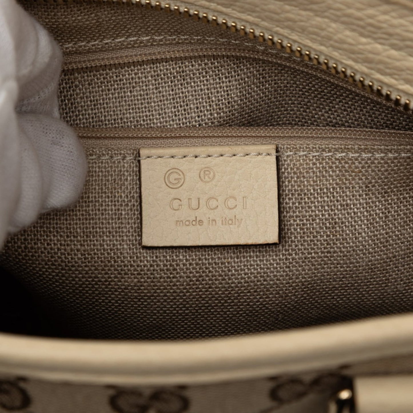 Gucci Beige White Canvas Leather Handbag Shoulder Bag