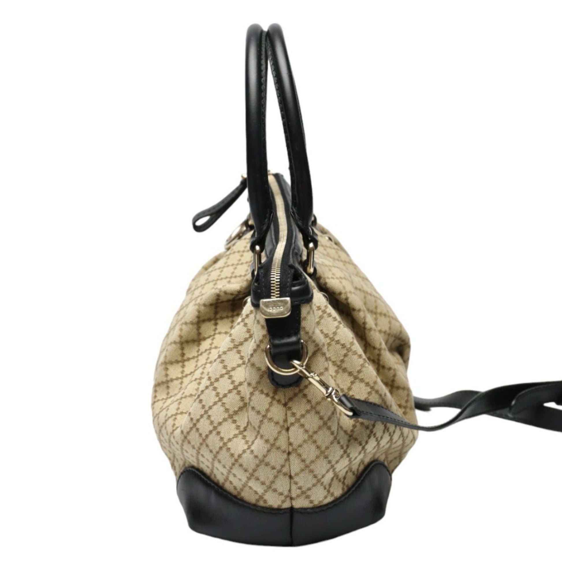 Gucci Beige Black Canvas Shoulder Bag