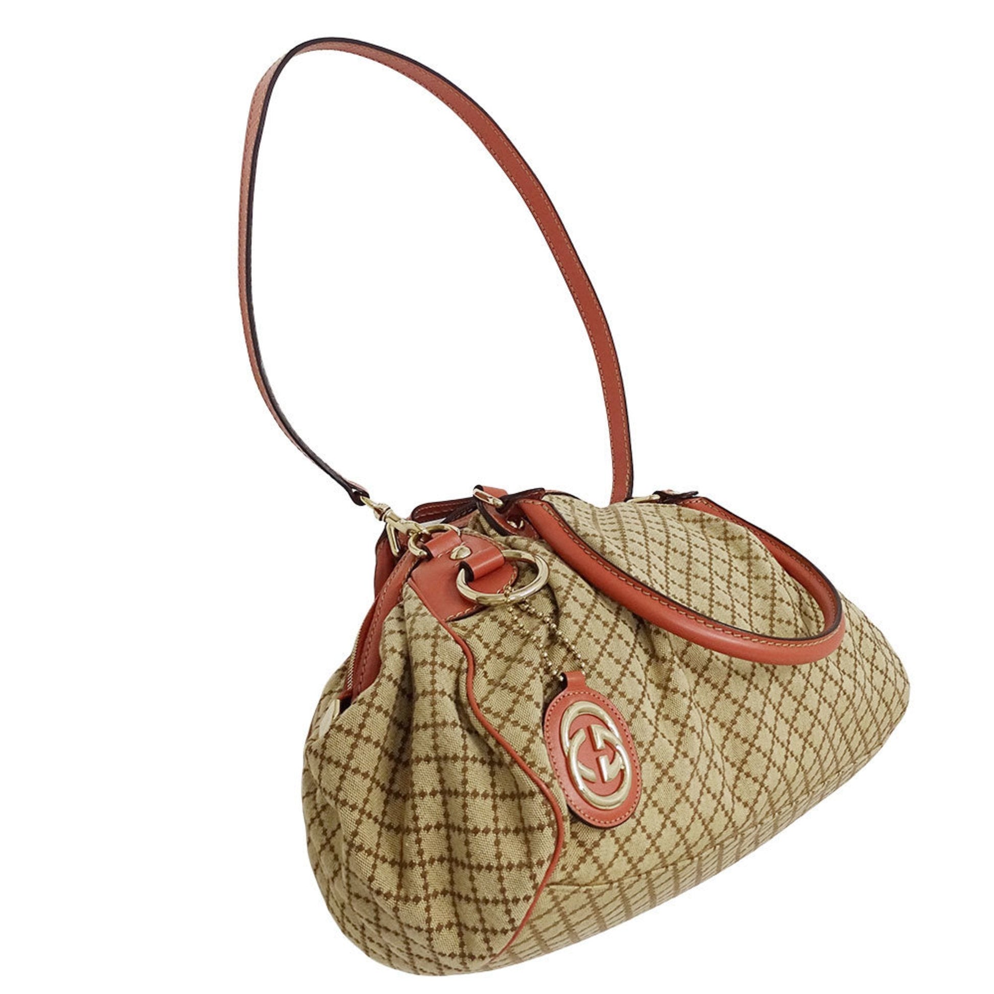 Gucci Beige Pink Canvas Leather Handbag Shoulder Bag