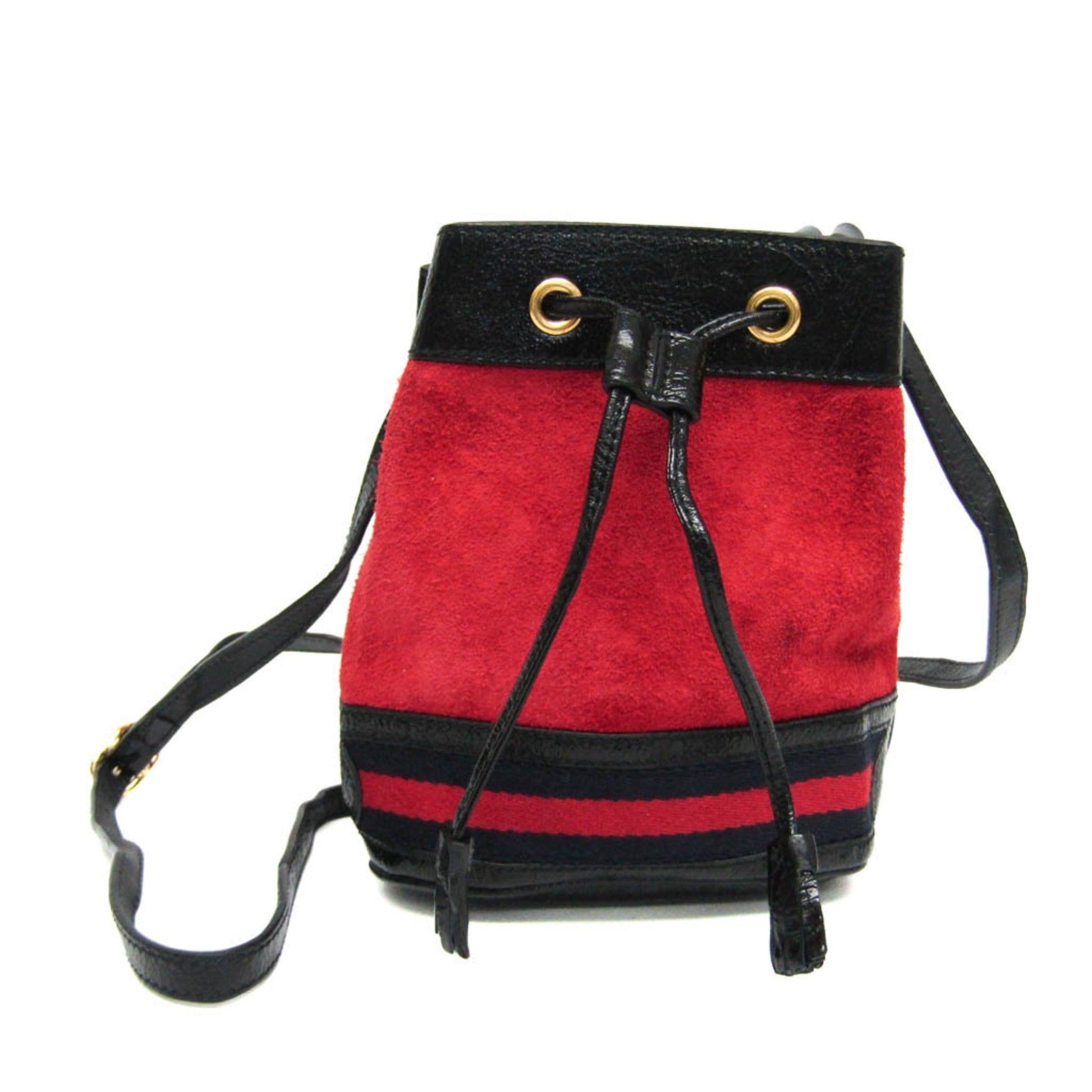 Gucci Black Navy Red Color Leather Suede Shoulder Bag