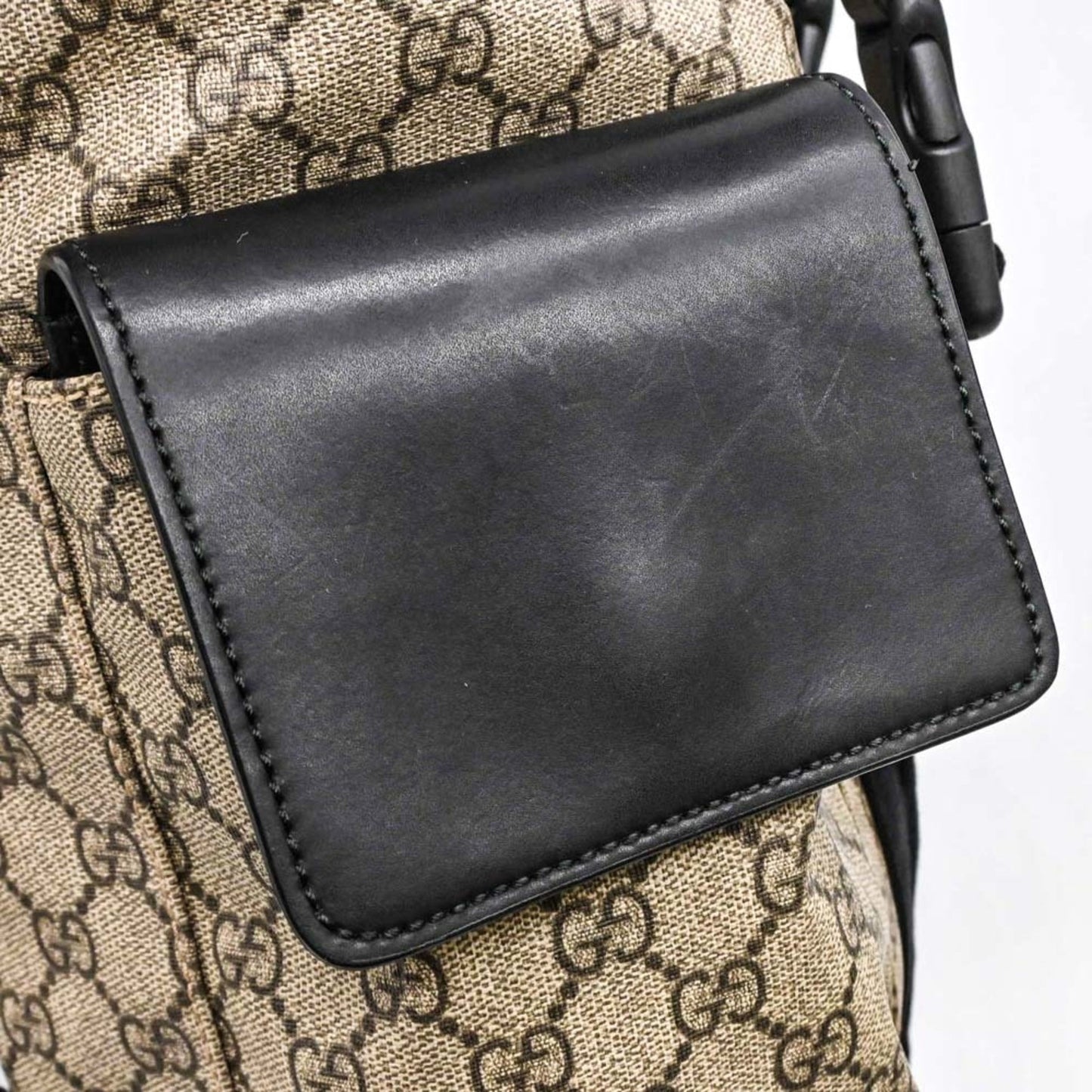 Gucci Beige Black Gg Supreme Leather Backpack