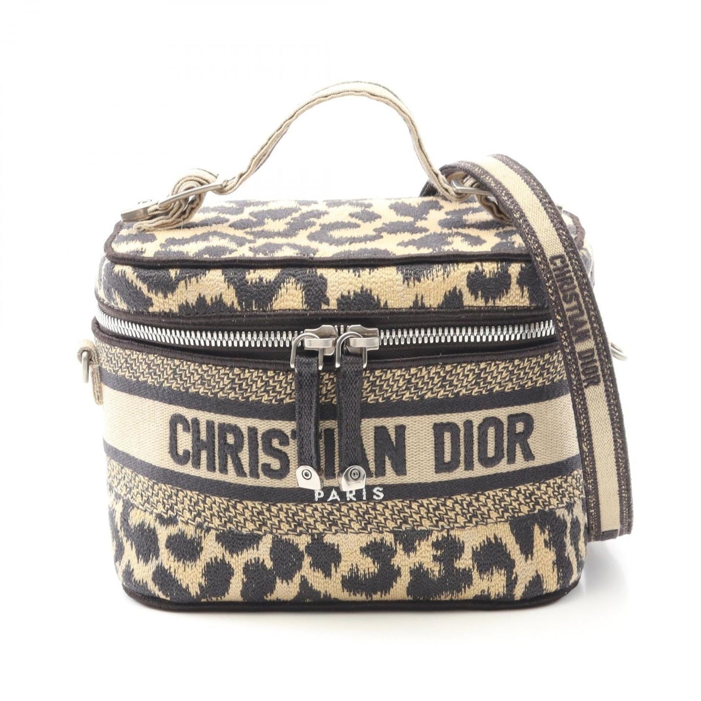 Dior Handbag Christian Canvas Black Beige