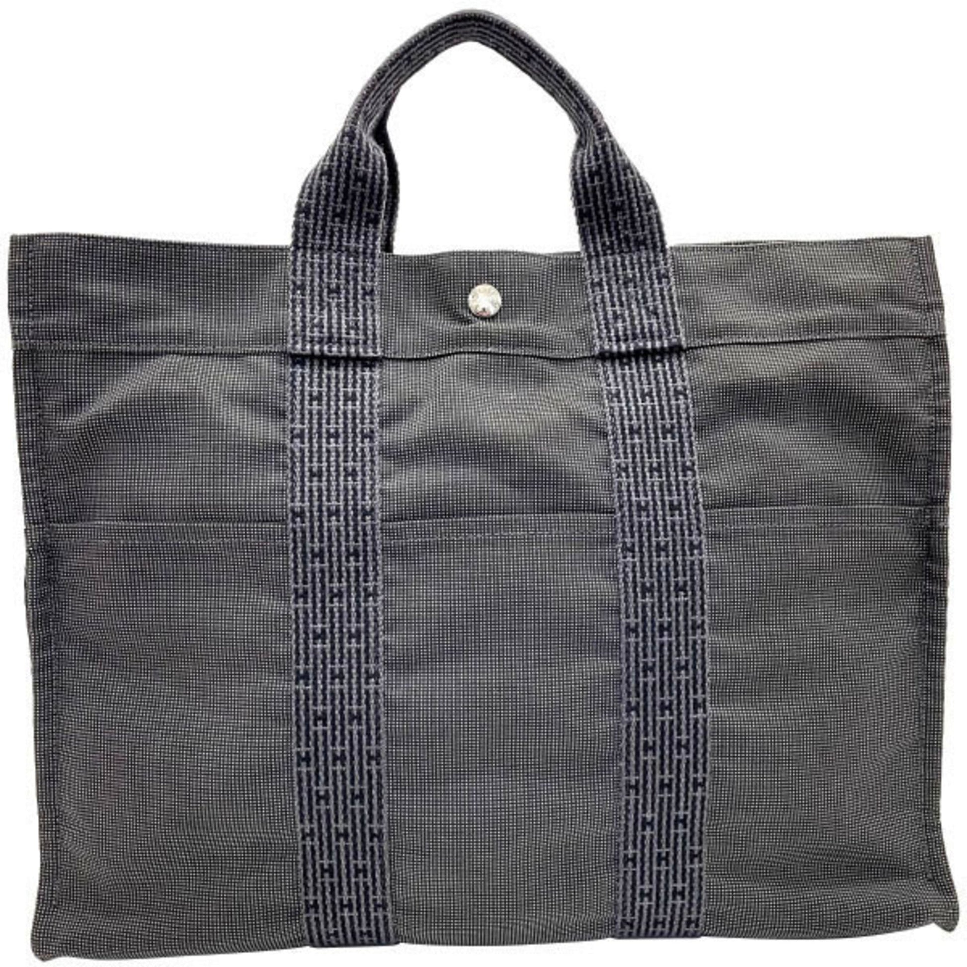 Hermes Her Line Tote Bag Canvas Nylon Gray