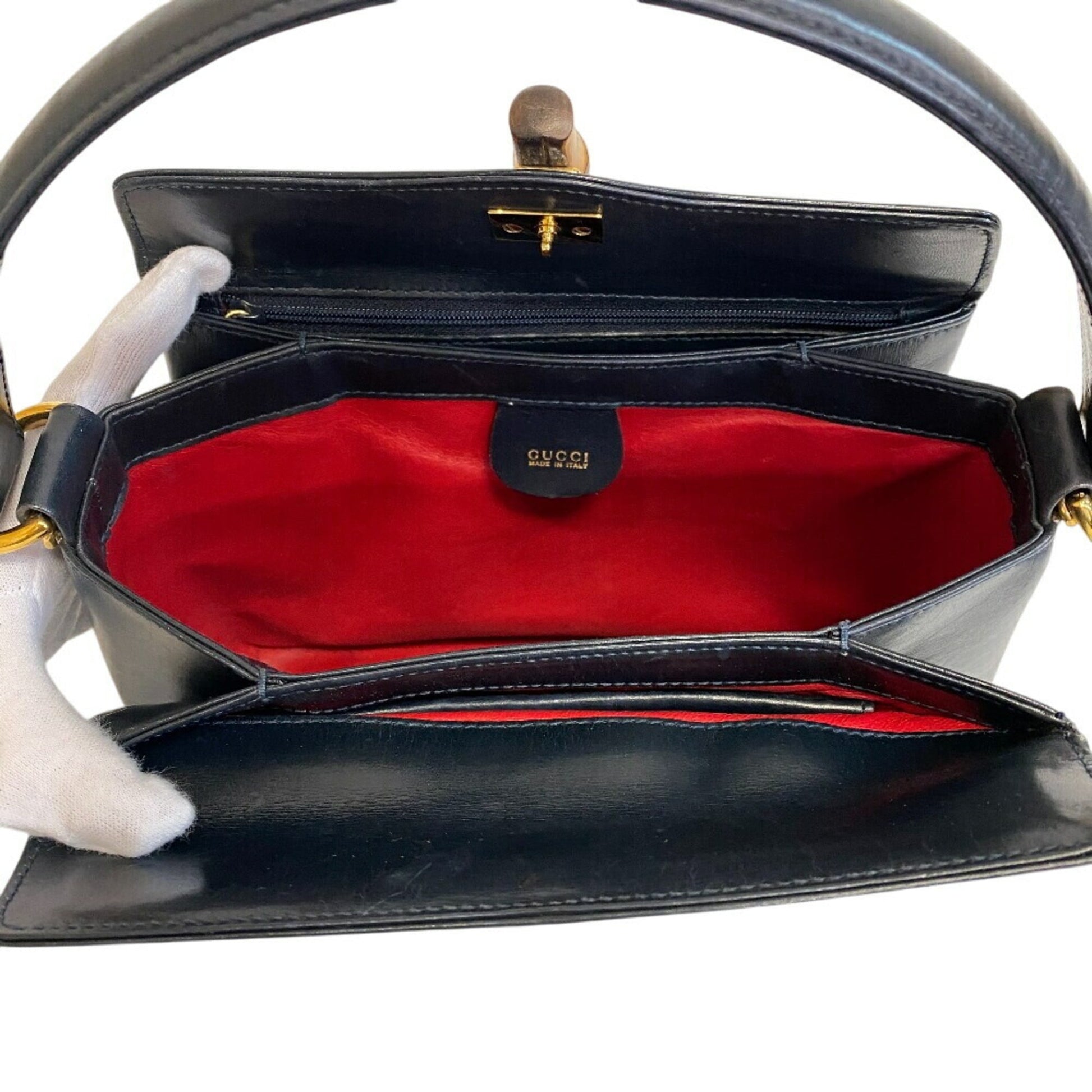 Gucci Black Red Color Leather Handbag