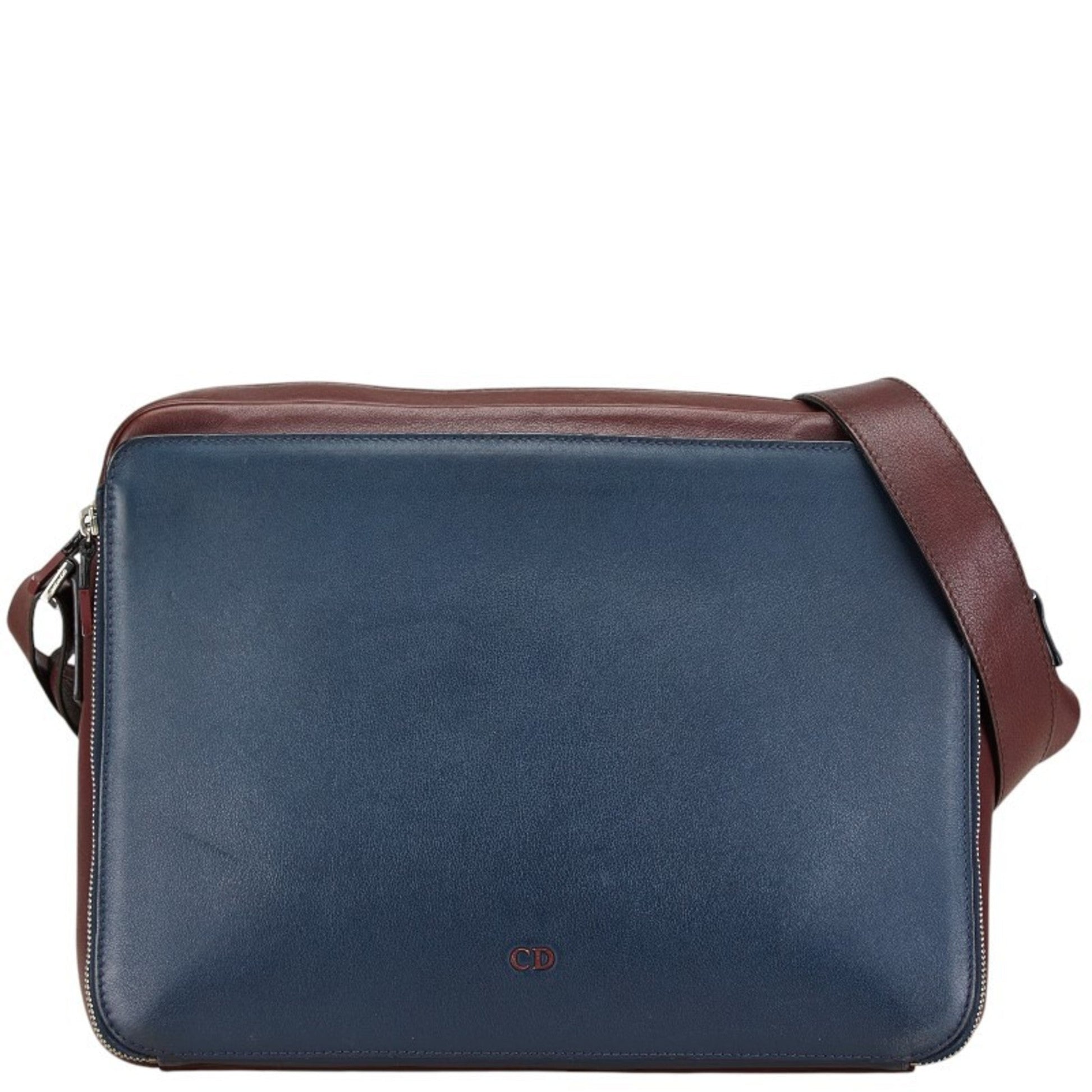 Dior Handbag Christian Wine Shoulder Bag Leather Navy Multicolor