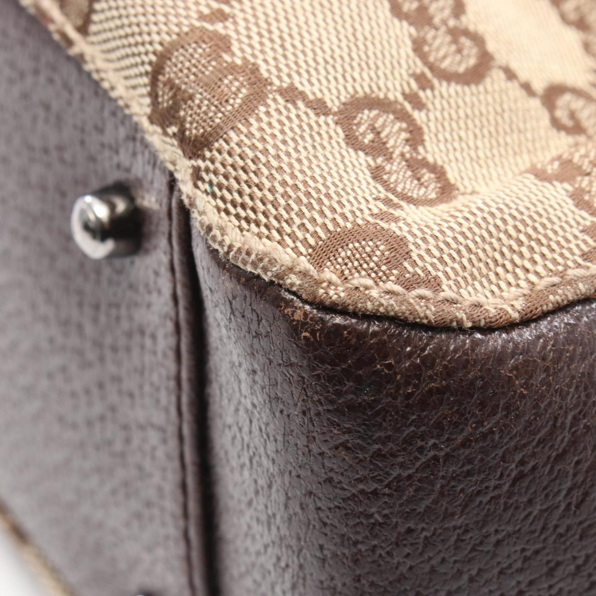 Gucci Beige Brown Gg Canvas Leather Handbag