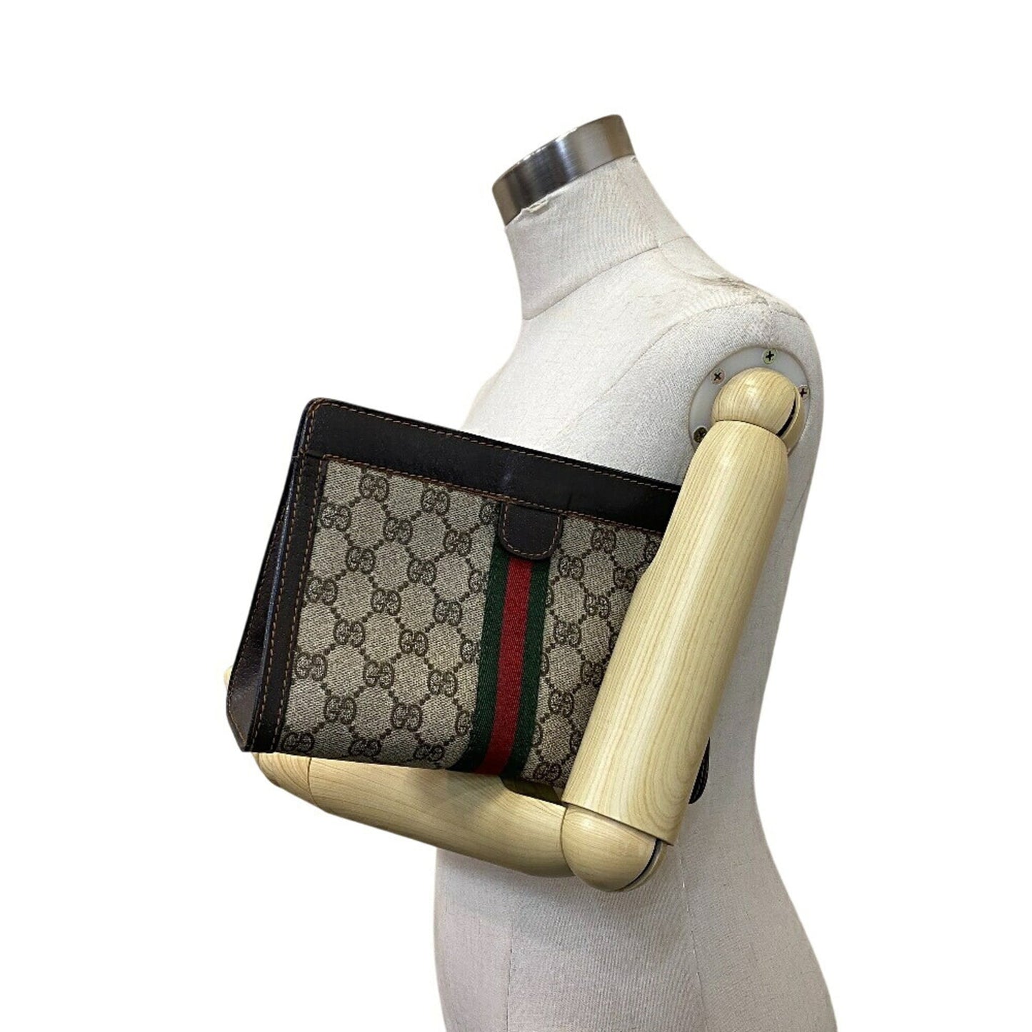 Gucci Brown Pvc Coated Canvas Clutch Bag