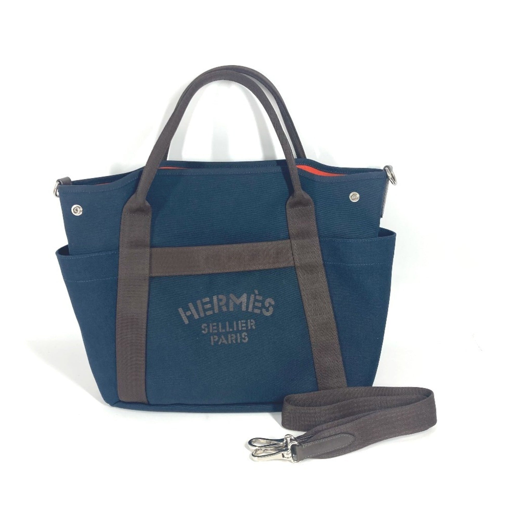 Hermes Shoulder Bag Tote Bag Leather Canvas Orange