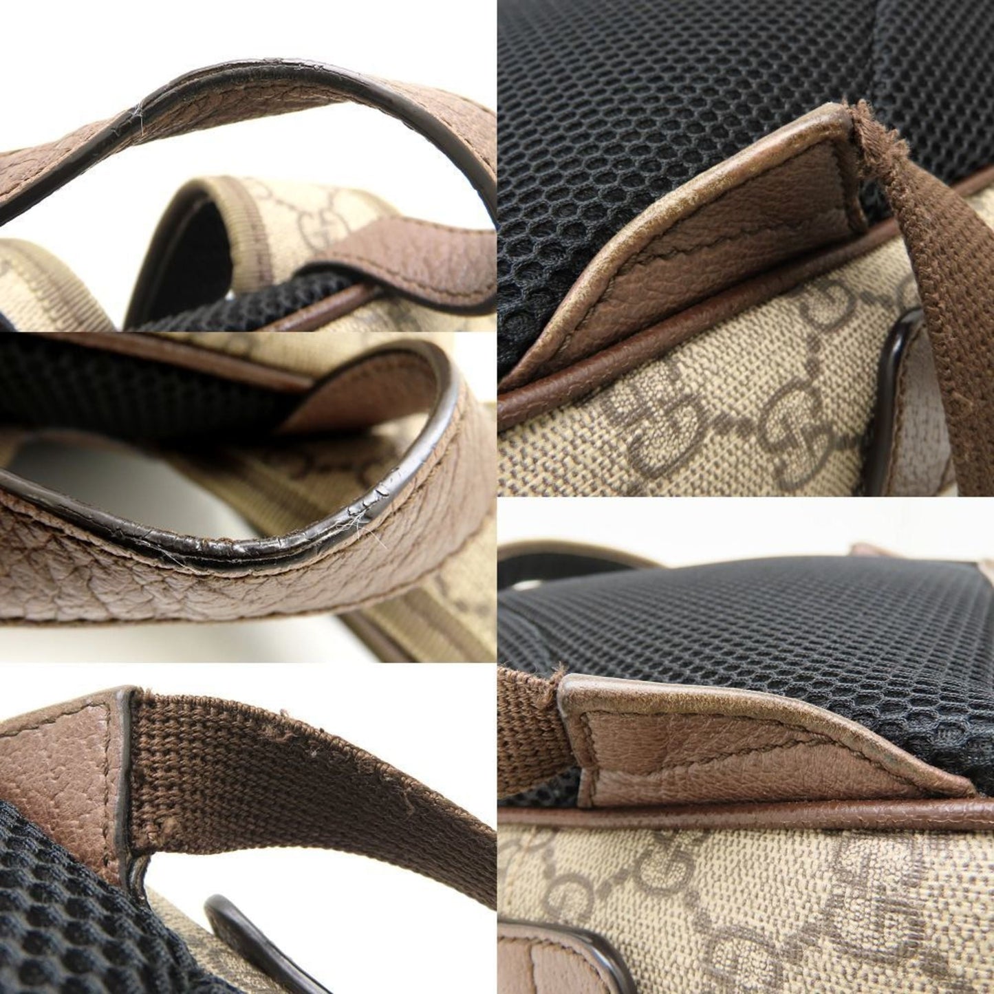 Gucci Beige Brown Gg Supreme Canvas Leather Backpack
