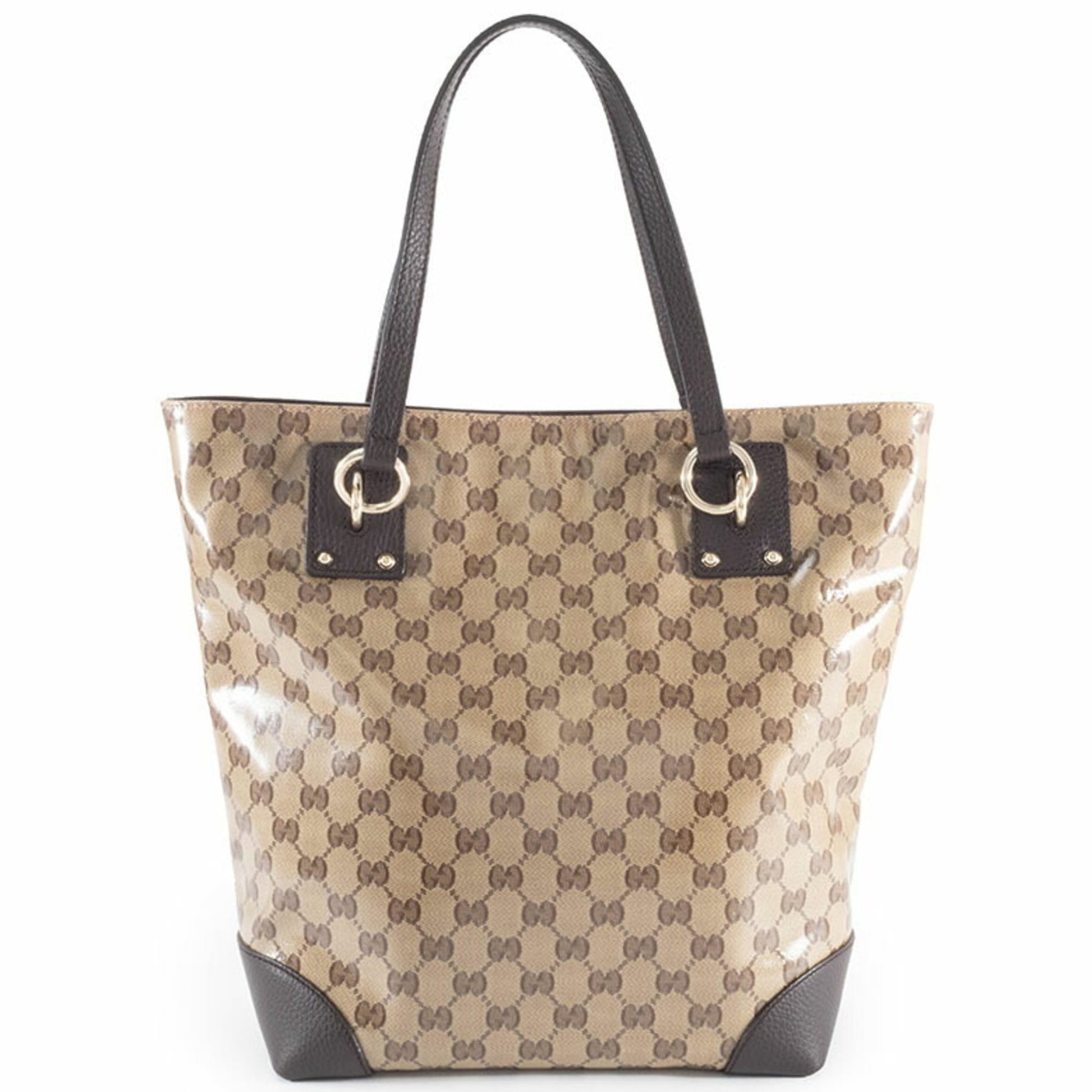 Gucci Beige Brown Pvc Canvas Leather Tote Bag