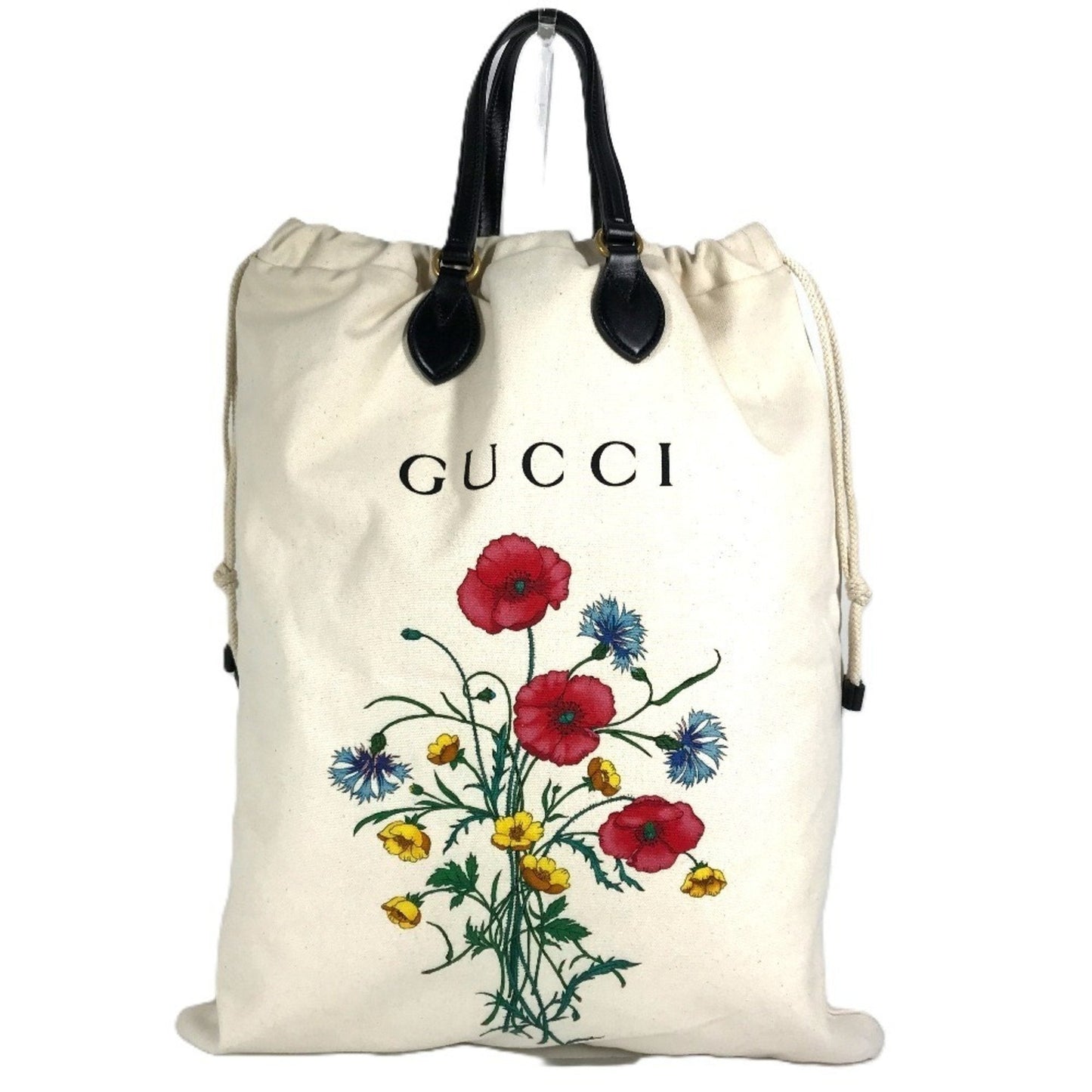 Gucci Black White Leather Canvas Shoulder Bag Tote Bag