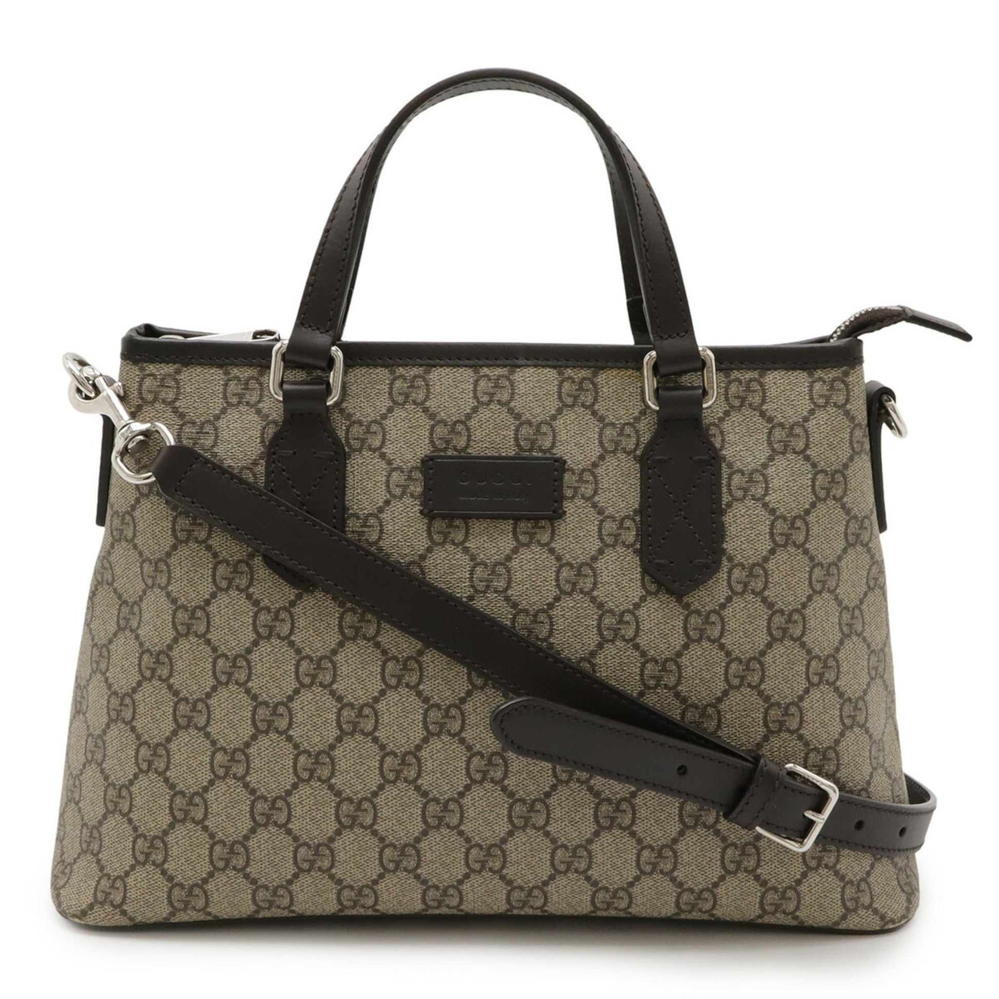 Gucci Beige Brown Dark Brown Gg Supreme Canvas Leather Handbag Shoulder Bag Tote Bag