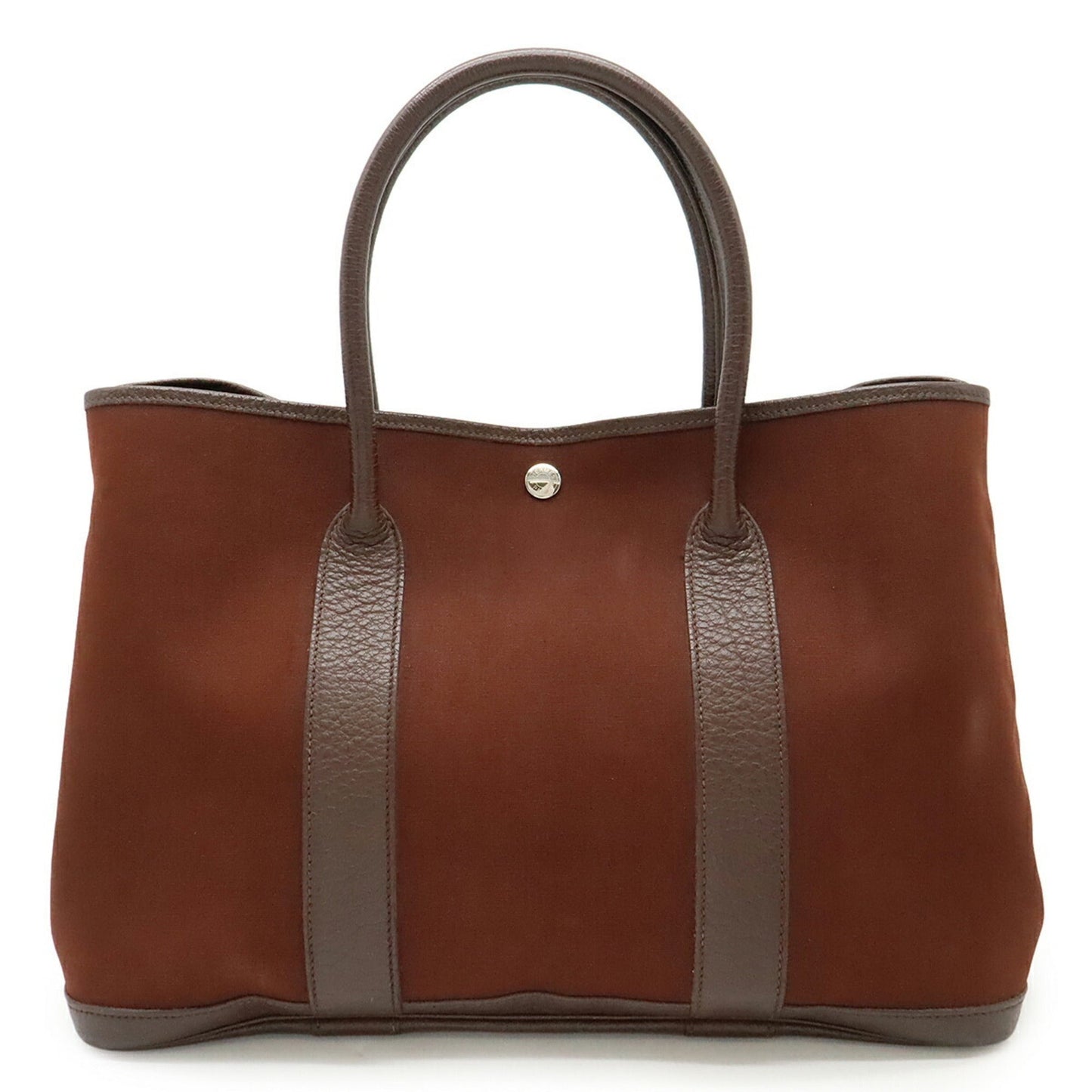 Hermes Reddish Toile Officier Handbag Tote Bag Leather Brown