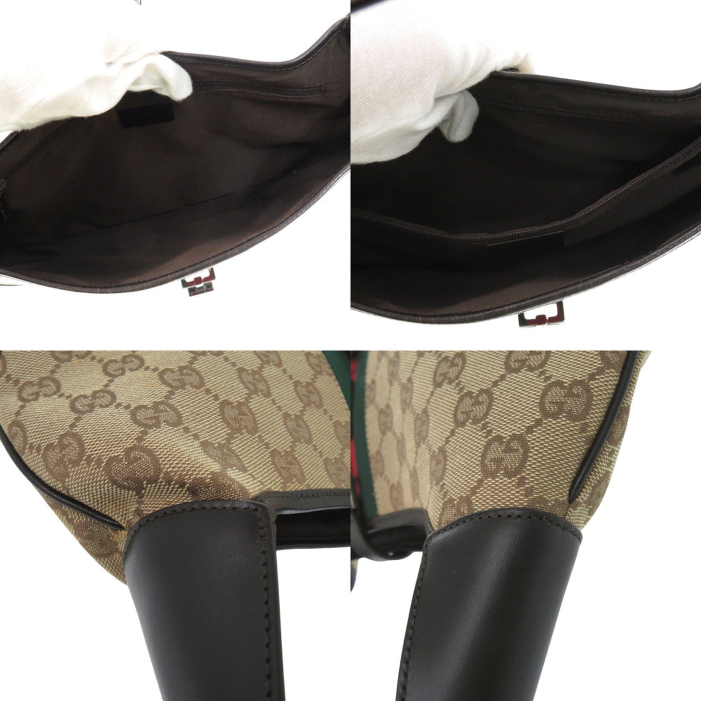 Gucci Beige Black Brown Gg Canvas Leather Shoulder Bag