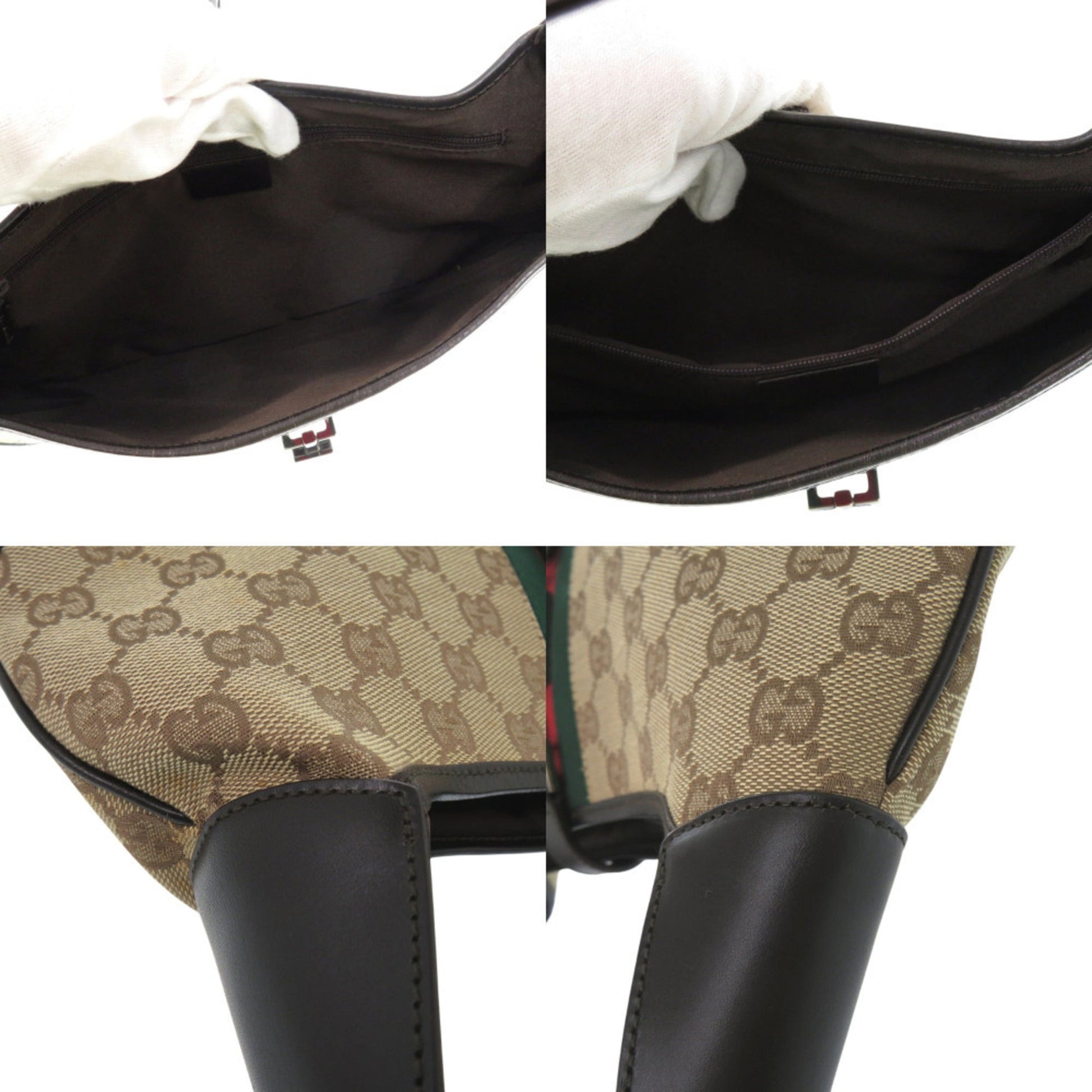 Gucci Beige Black Brown Gg Canvas Leather Shoulder Bag