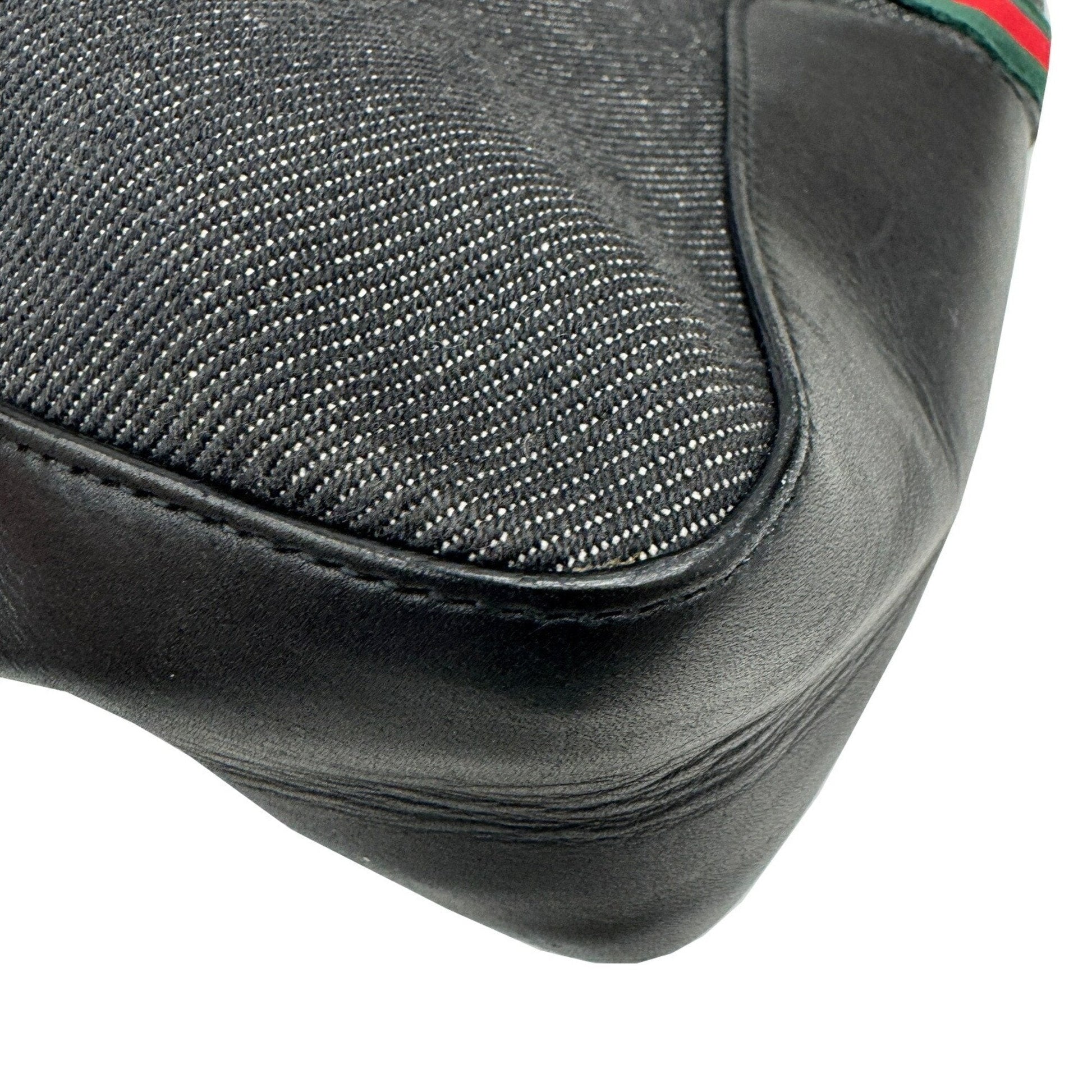 Gucci Sherry Line Black Denim Leather Handbag Tote Bag