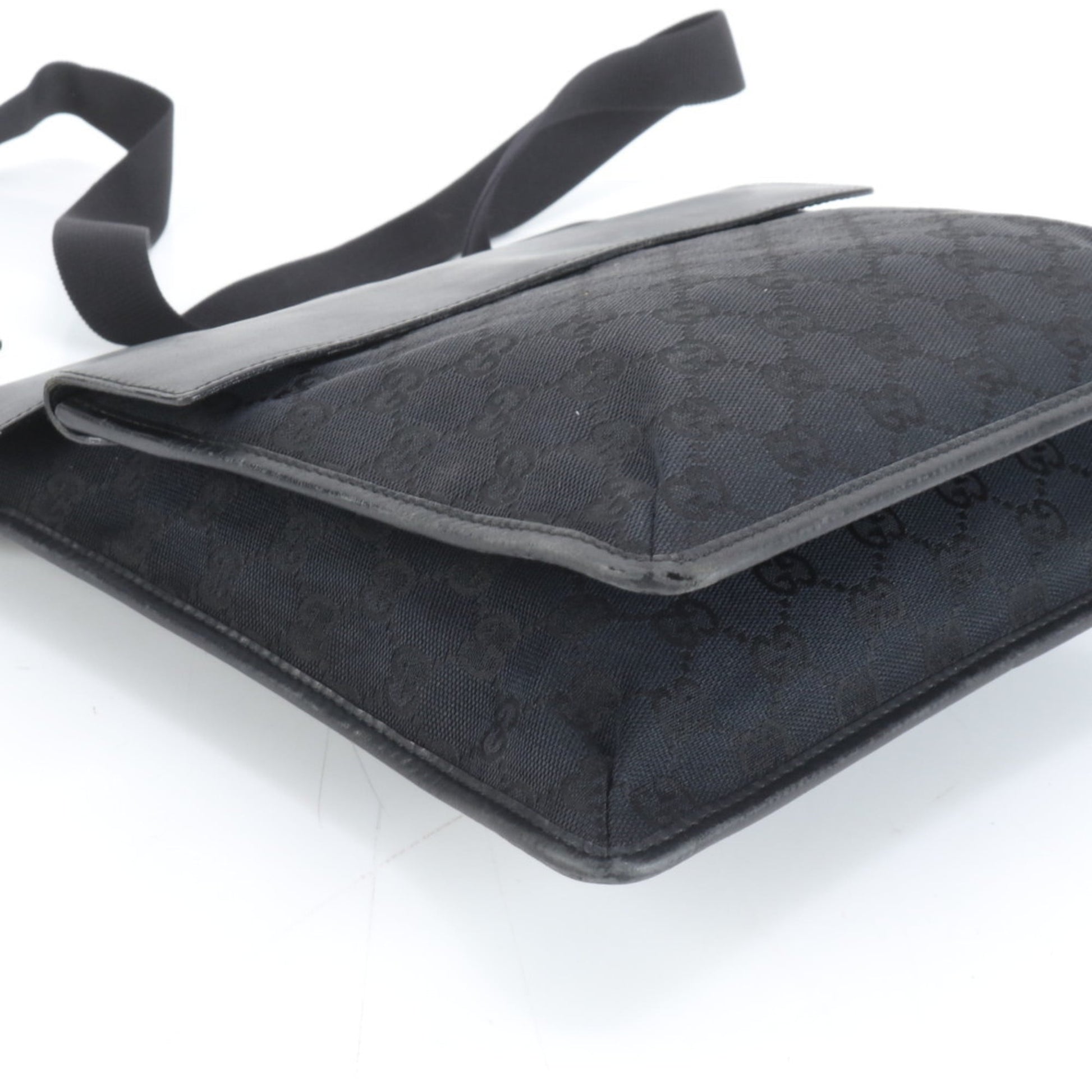 Gucci Black Leather Canvas Shoulder Bag