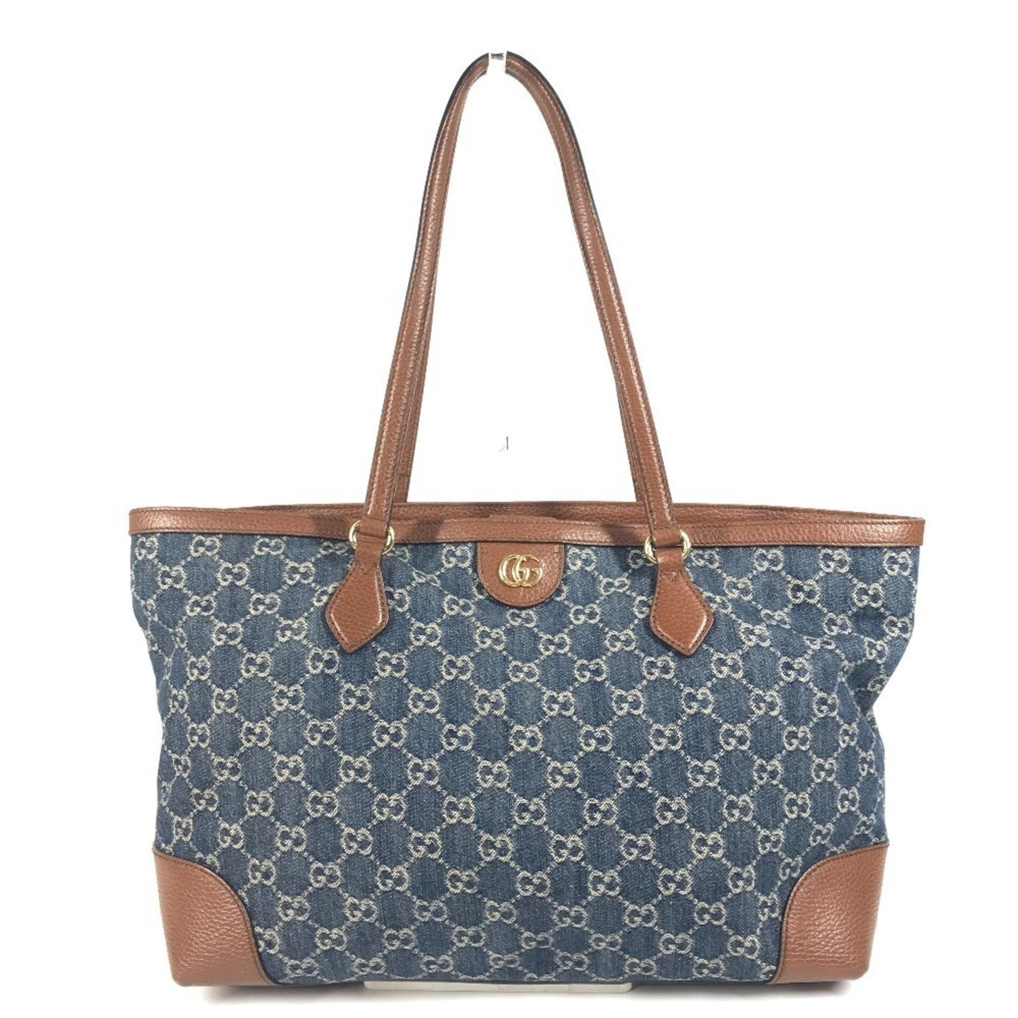 Gucci Blue Brown Denim Leather Shoulder Bag Tote Bag