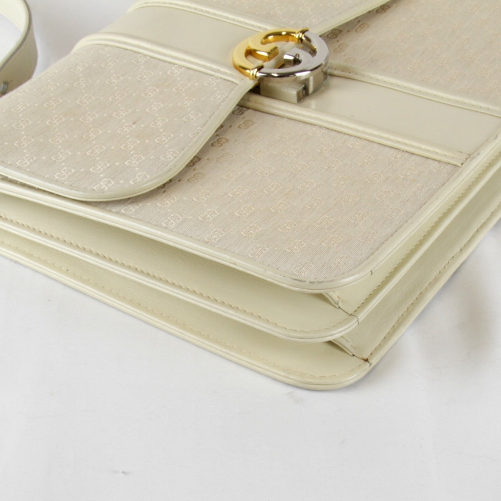 Gucci Microguccissima White Canvas Leather Shoulder Bag