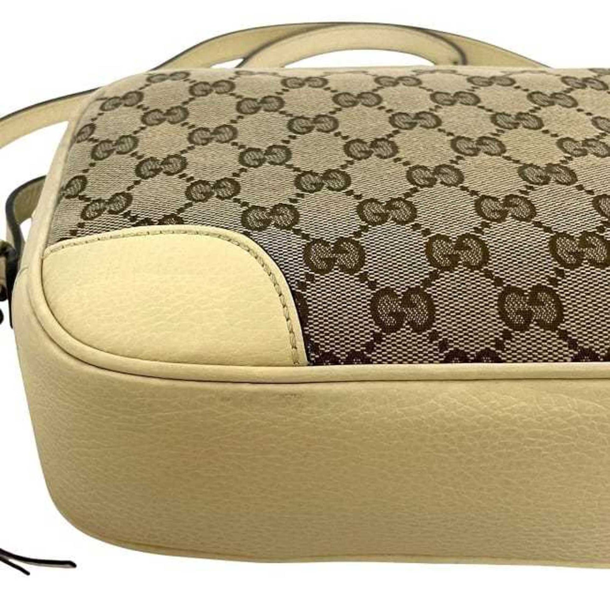Gucci Beige White Canvas Leather Shoulder Bag
