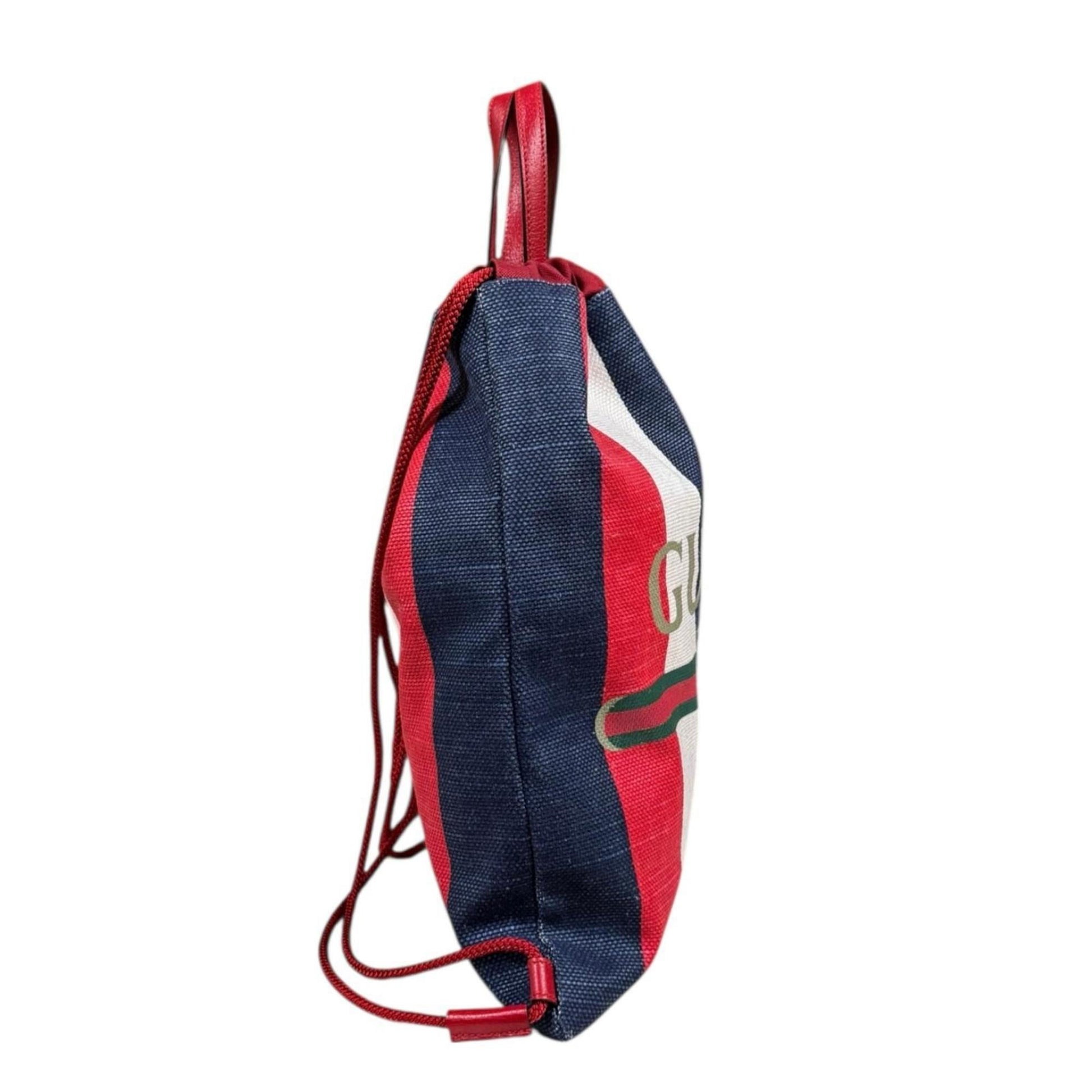 Gucci Blue Red Color White Canvas Leather Backpack