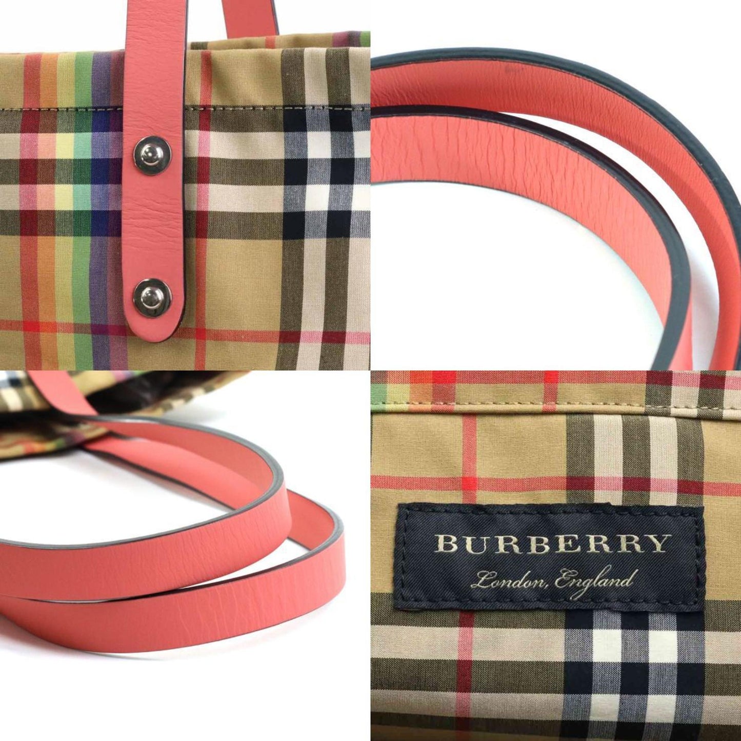 Burberry Cotton Shoulder Bag Tote Bag Leather Beige Pink