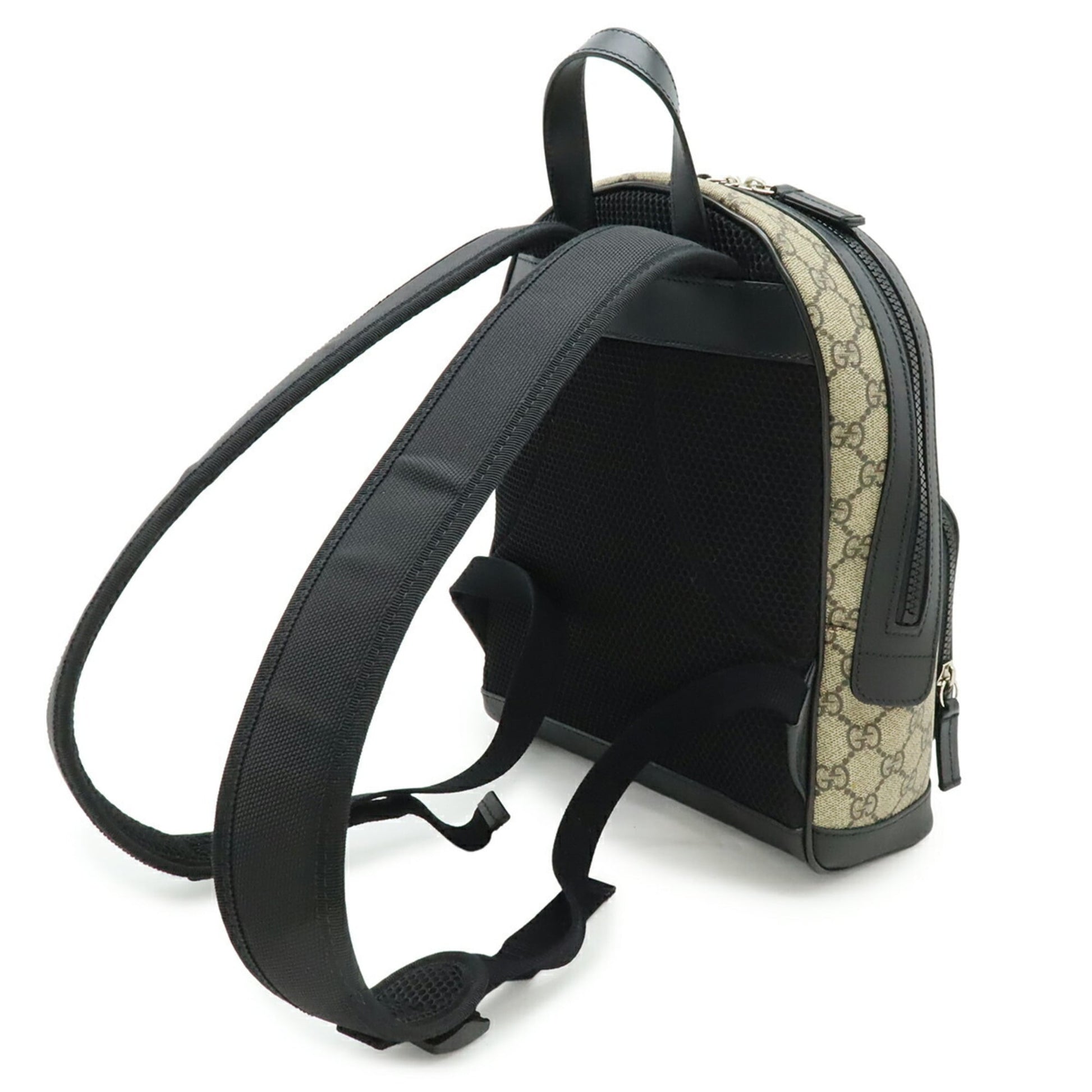 Gucci Beige Black Gg Supreme Canvas Leather Backpack