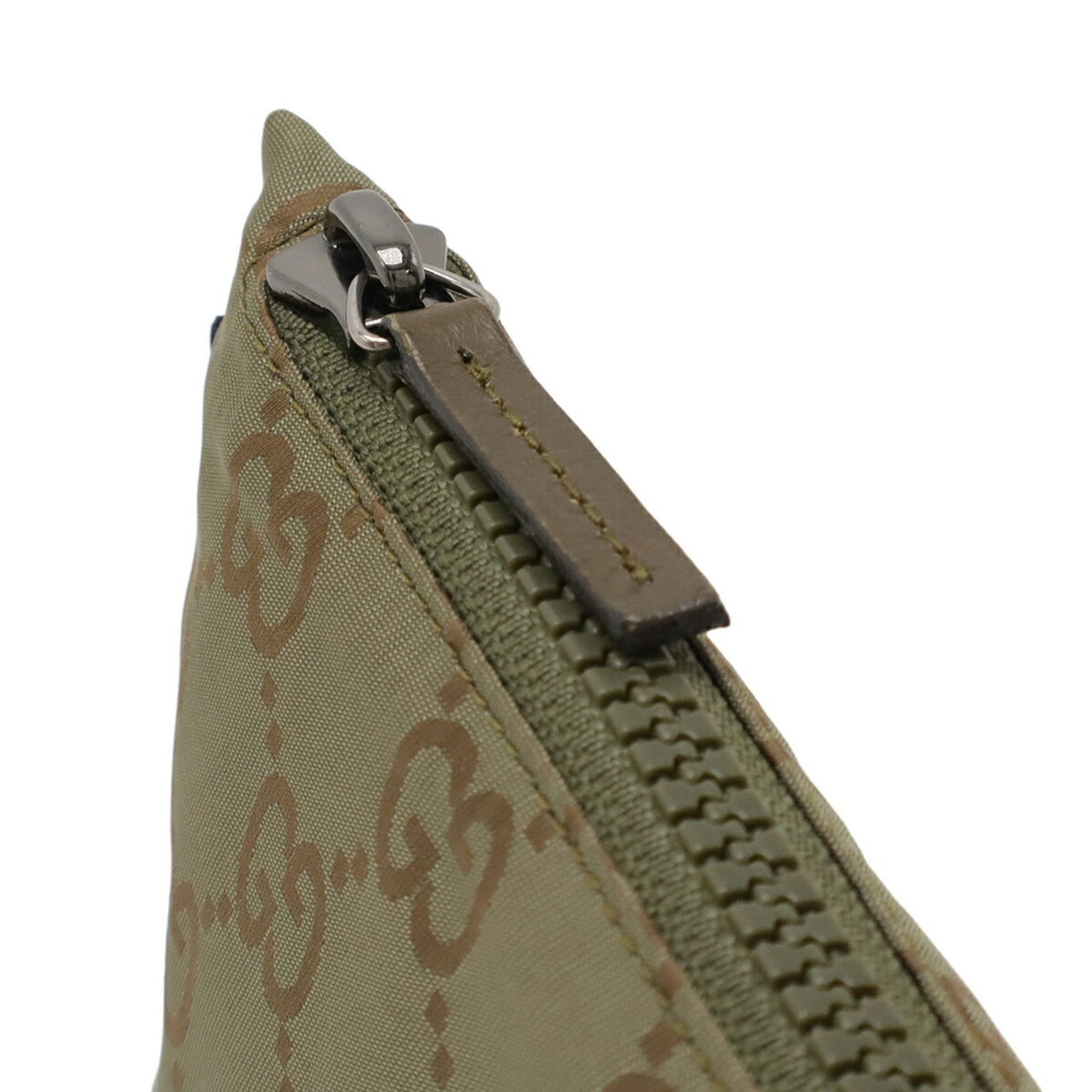 Gucci Green Khaki Nylon Leather Clutch Bag Pouch