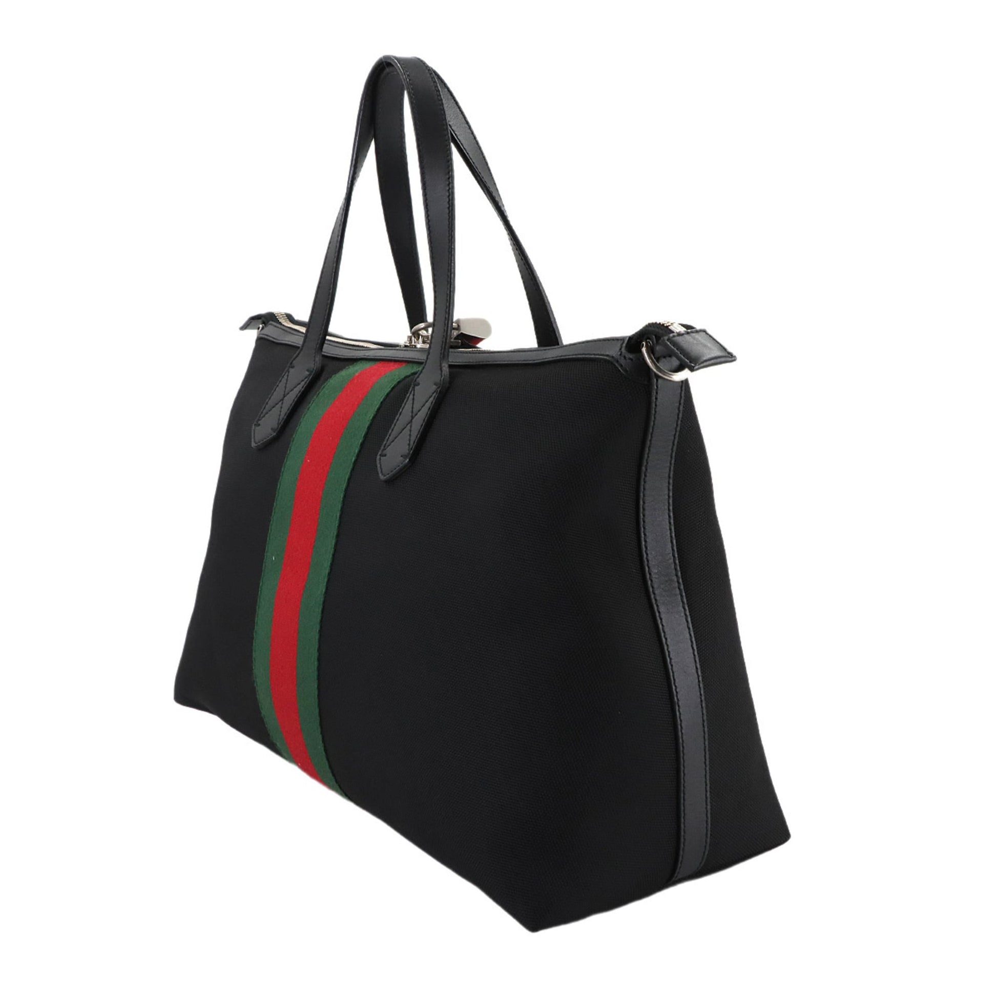 Gucci Black Nylon Canvas Leather Shoulder Bag Tote Bag