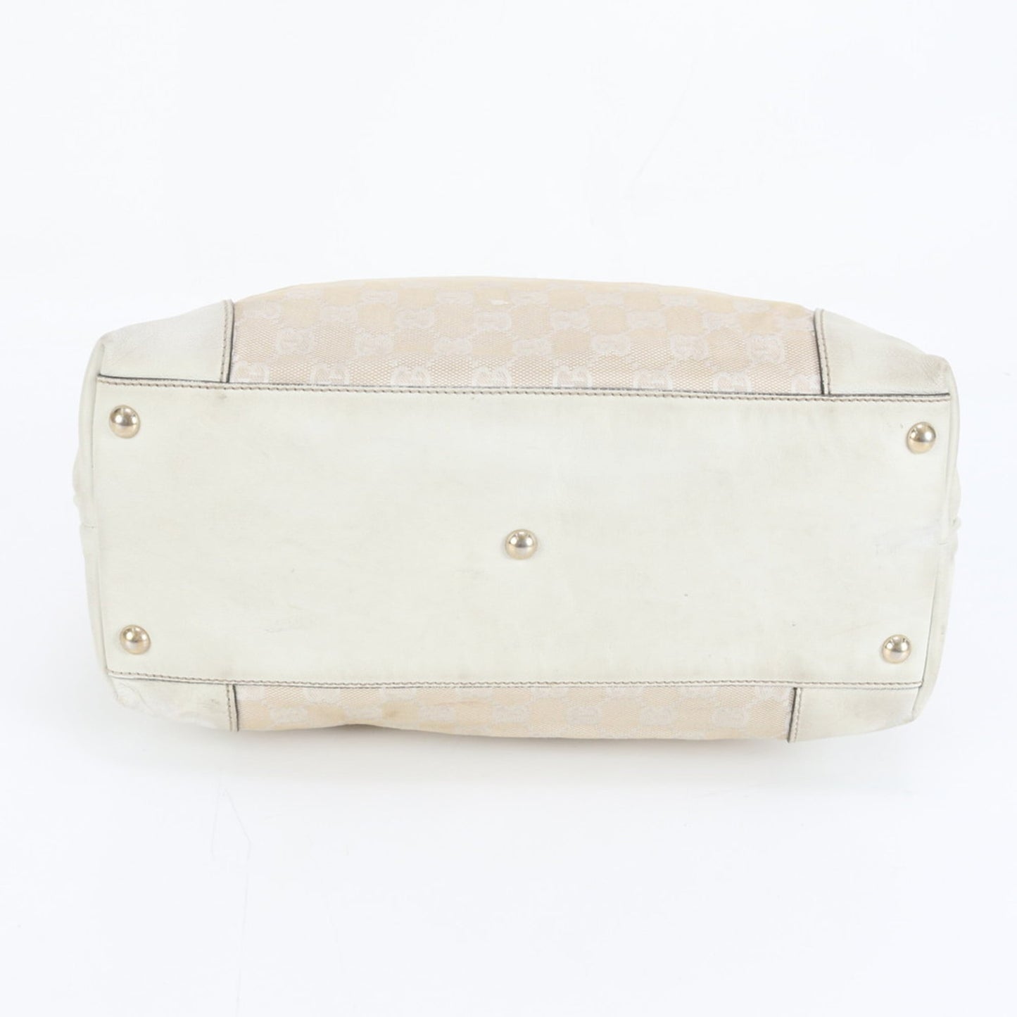 Gucci Beige Leather Canvas Tote Bag