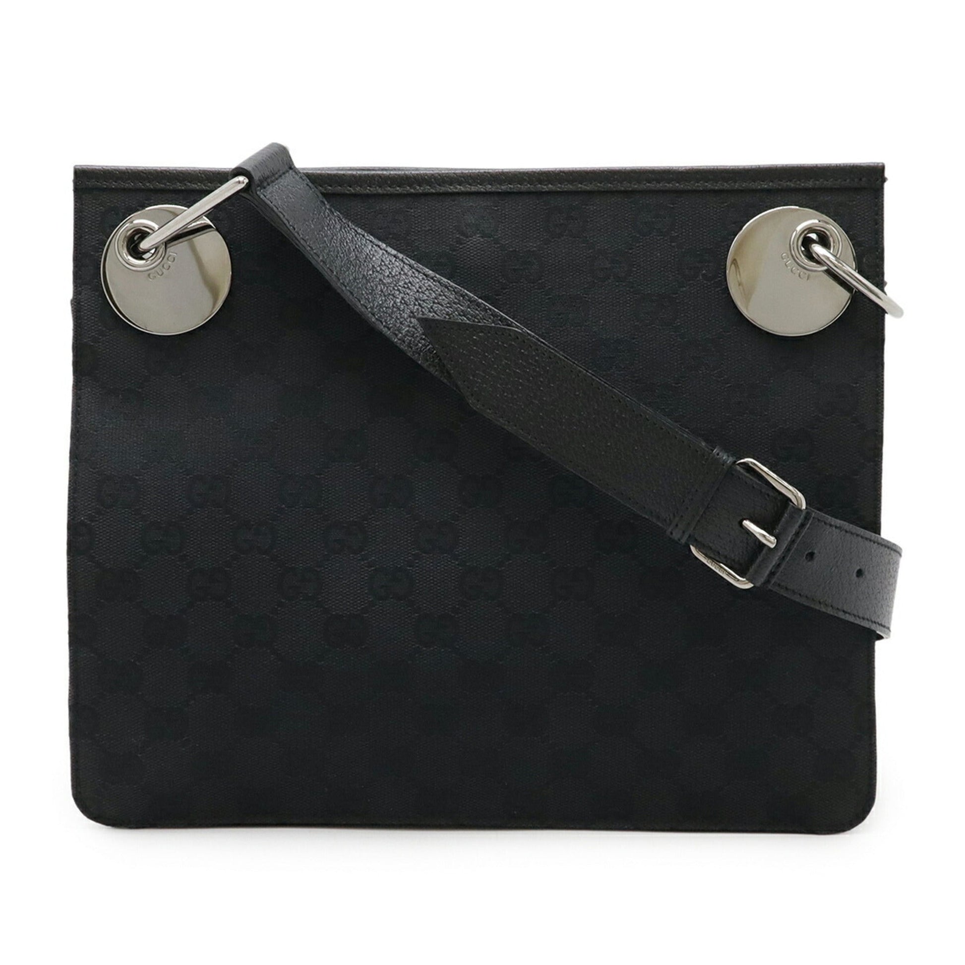 Gucci Gg Canvas Black Canvas Leather Shoulder Bag