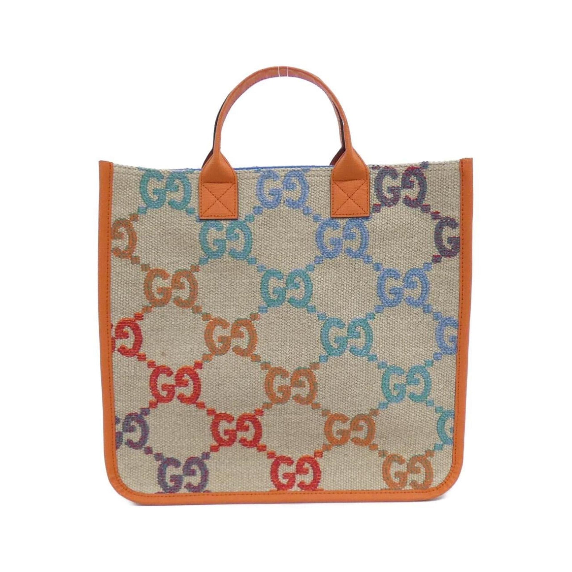Gucci Multi-Color Orange Linen Canvas Handbag