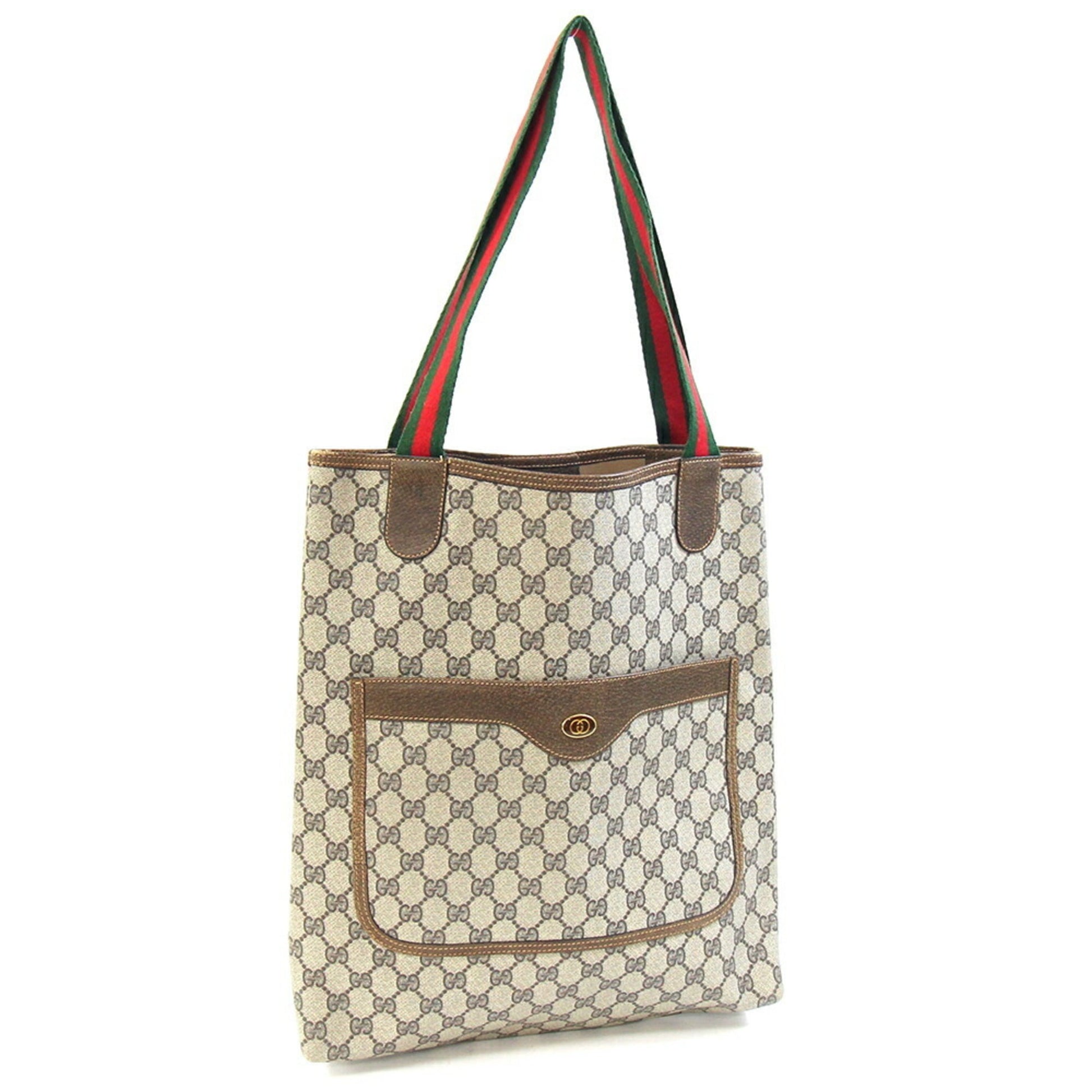 Gucci Beige Pvc Leather Canvas Tote Bag